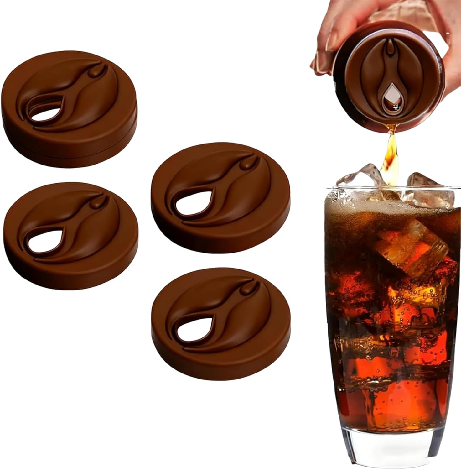 4Pcs Soda Can Lid Silicone Reusable Funny Prank Gift (Brown) | Silicone soda can lids, universal fit for standard cans, reusable, easy-clean, for pranks/gifts
