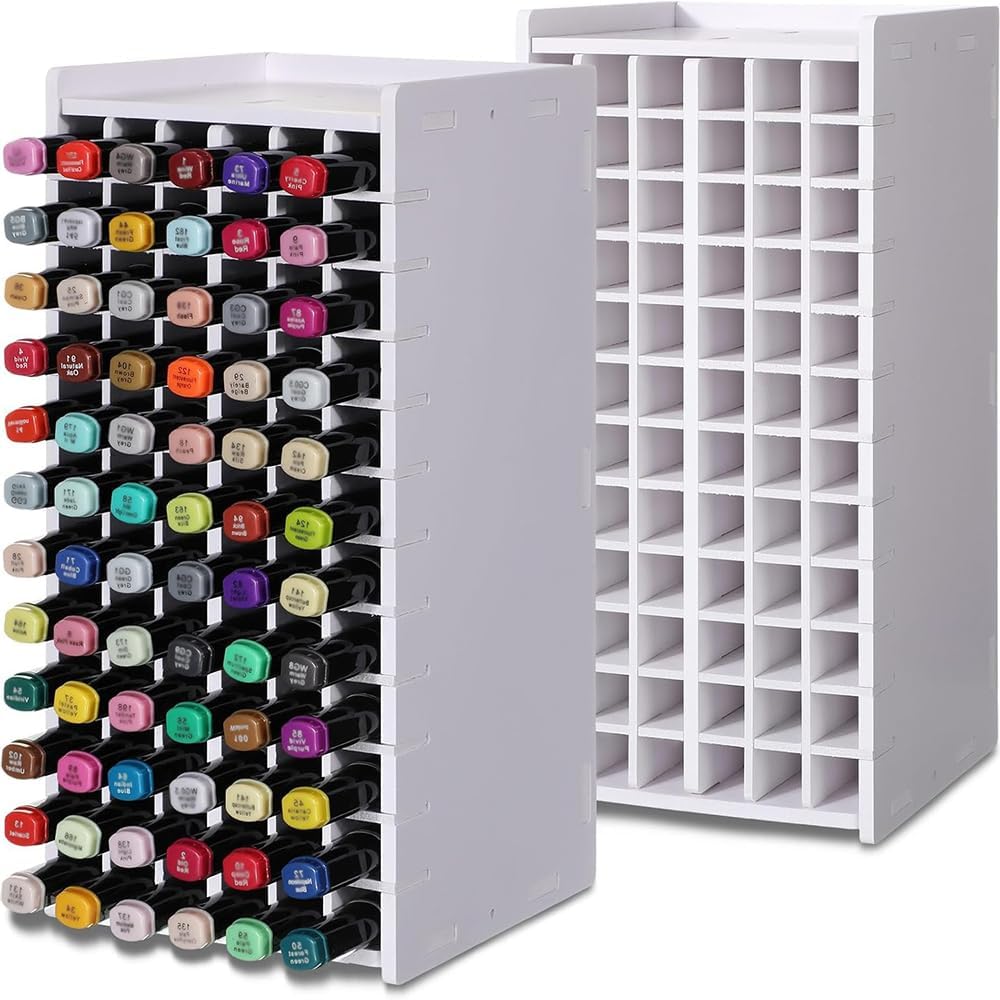 2 Pack Marker Storage Organizer, 72-Compartment Desktop Marker Holder with Removable Shelves, Craft and Arts Supplies Organizer, Suitable for Storing Paintbrushes, Pens, and Colored Pencils
