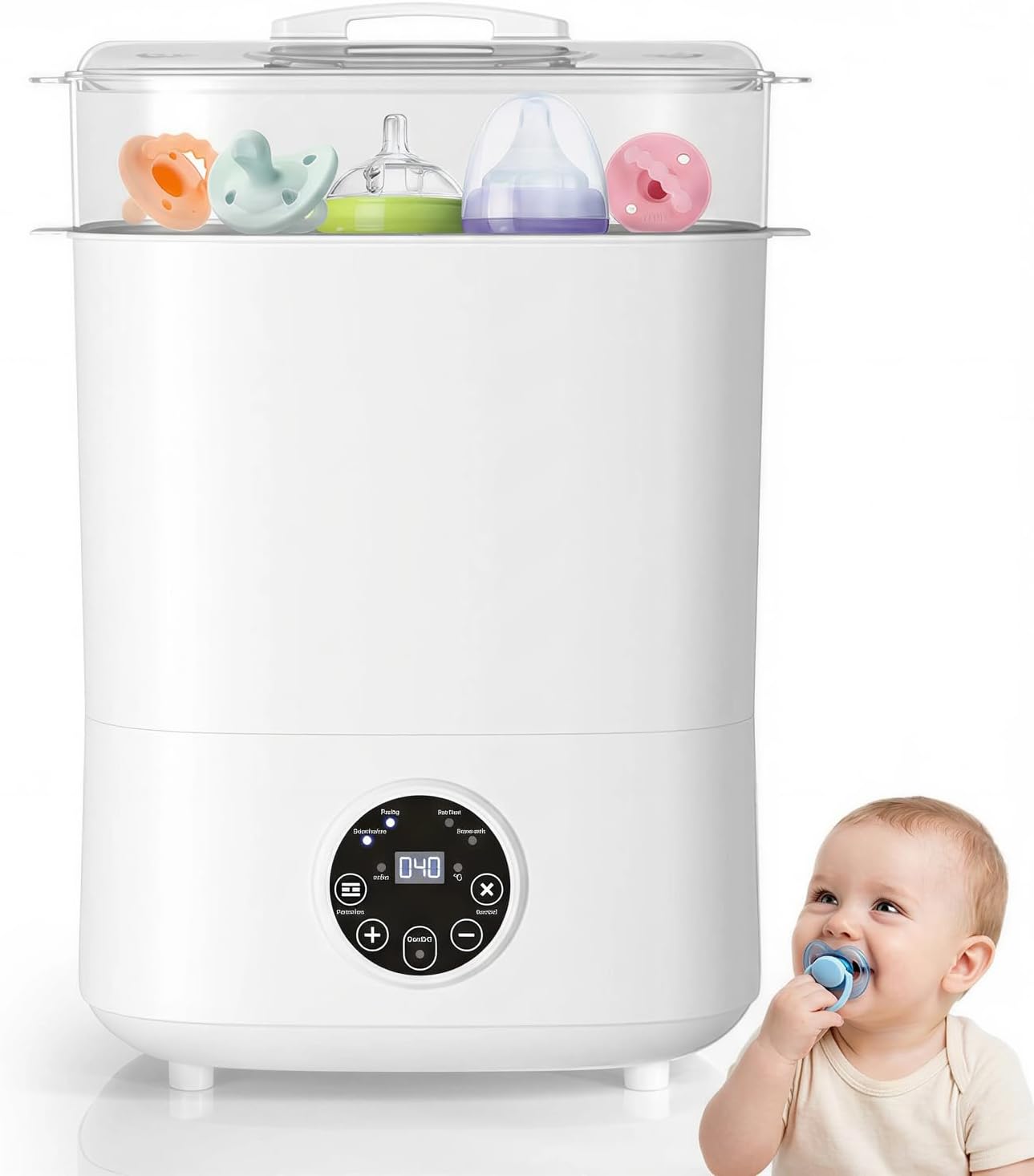 Baby Bottle Sterilizer and Dryer, 5 in 1 Large Capacity Bottle Sanitizer and Dryer, 2 Layers Compact Baby Bottle Electric Steam Sterilizer and Dryer for Baby Bottles, Pacifiers, Pump Parts