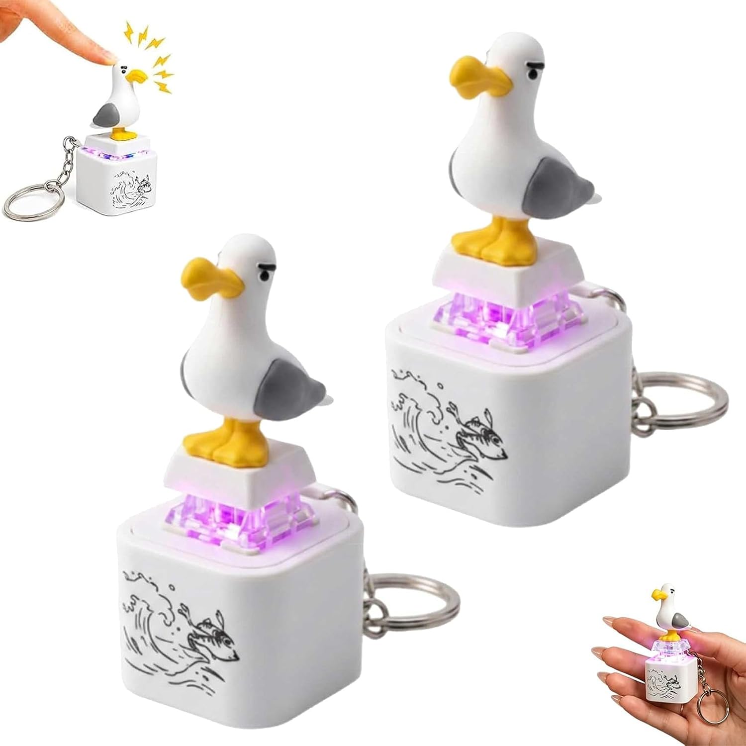 Seagull Mine Button Keychain, Rechargeable Fidget Clicker with Real Sound & LED Light,Mine Seagull Keychain Funny Stress Relief Desk Accessory for Adults Gamers