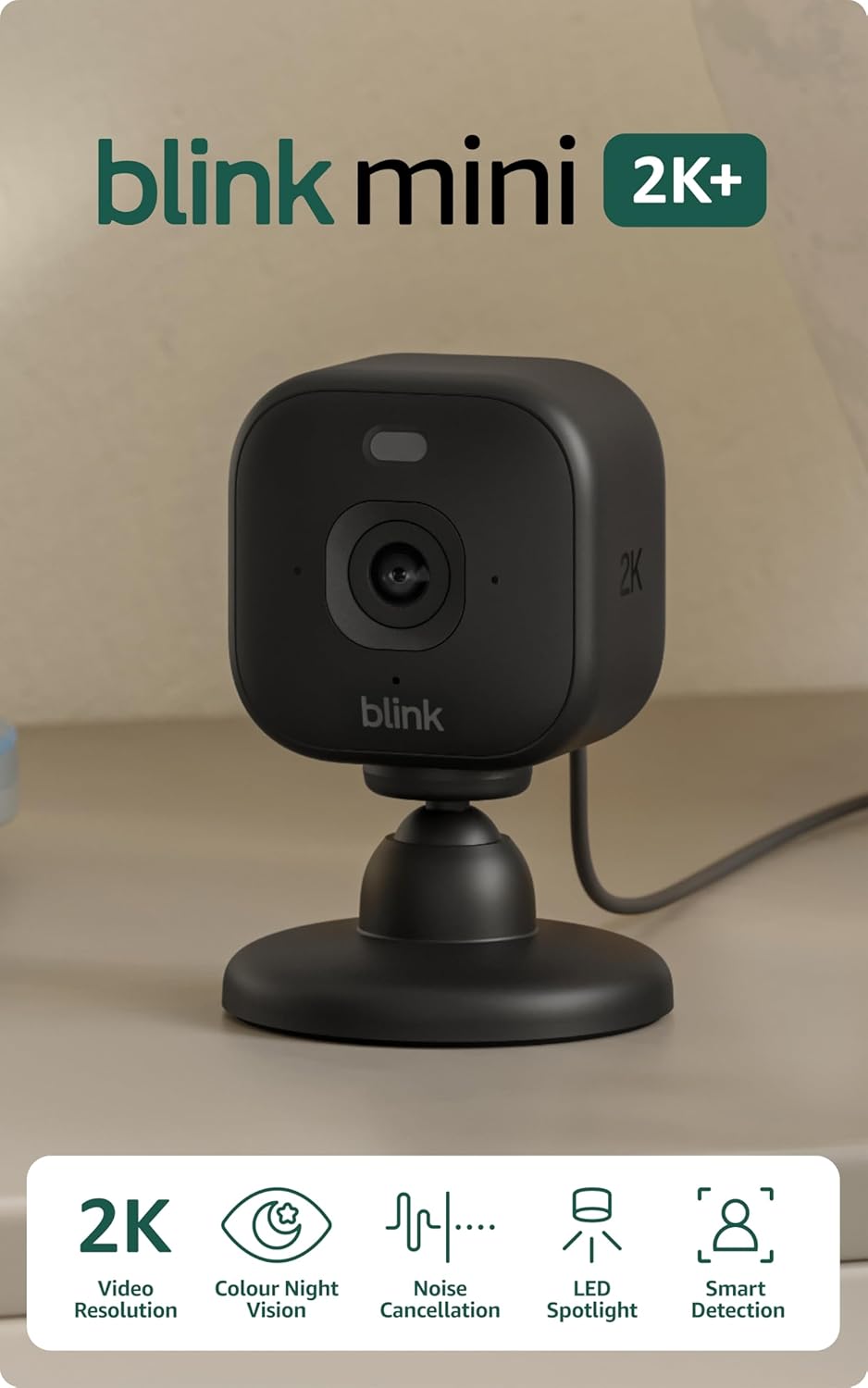 Blink Mini 2K+ | Plug-in Indoor/Outdoor Security Camera | 2K wide-angle video | 4x Zoom | Colour night vision with built-in spotlight | Works with Alexa | 2 cameras – (Black)