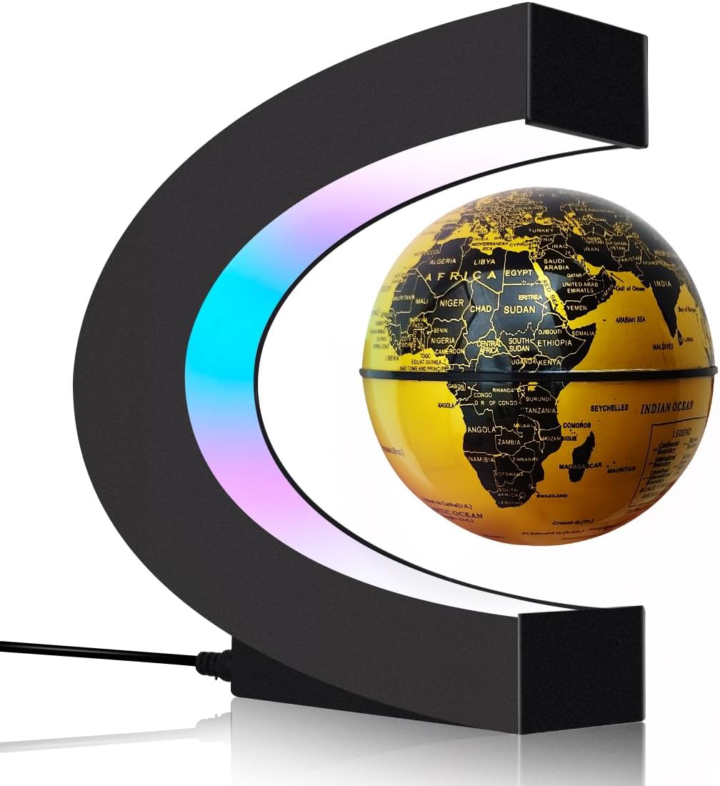 Magnetic Levitating Floating Globe with LED Lights, Cool Gadgets C Frame Globe Lamp for Office Home Desk Decor, Cool Tech Gifts for Men Father Husbands Boys