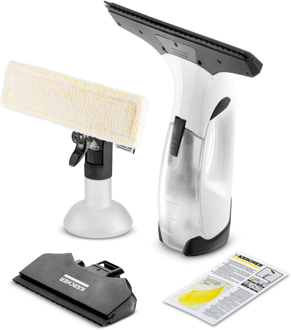 Kärcher Window Vac WV 2 Plus N, Battery Running Time: 35 min, LED Display for Battery Status, 2 Suction Nozzles, Spray Bottle with Microfibre Cloth, 20 ml Window Cleaner Concentrate | LED Display for Battery Status, 2 Suction Nozzles, Spray Bottle with Microfibre Cloth, 20 ml Window Cleaner Concentrate