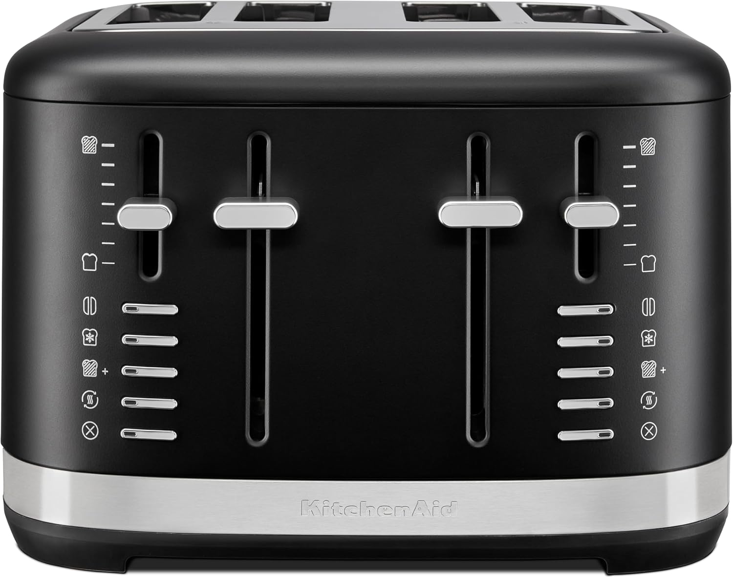 KitchenAid Matte Black KMT4109 1800W Easy Clean and Extra Wide 3.1cm 4 Slice Toaster, High-Lift Lever, 7 Settings for Bagels, Crumpets, Muffins