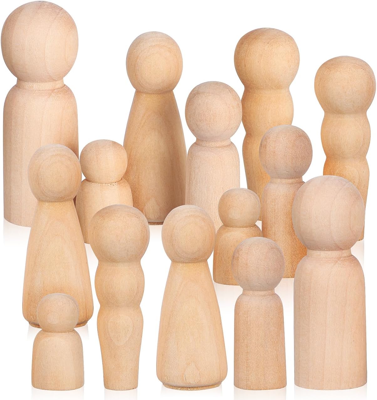 ibasenice Wooden Peg Dolls Unfinished 50Pcs Blank Peg People for DIY Painting Smooth Wood Craft Figures for Kids and Adults Arts and Crafts Projects