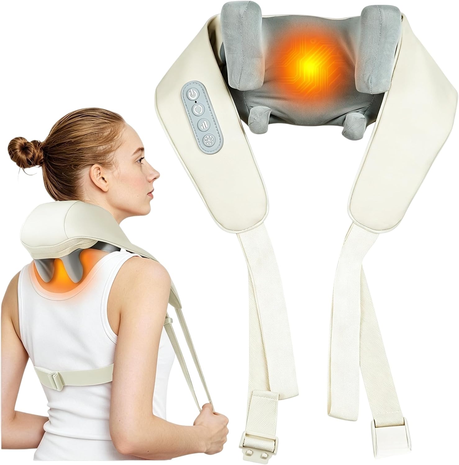 Cordless Neck and Back Massager with Heat - Deep Tissue Shiatsu Shoulder Massage Pillow for Pain Relief, Electric Muscle Relaxer for Home, Office & Car, Ideal Gifts for Men & Women