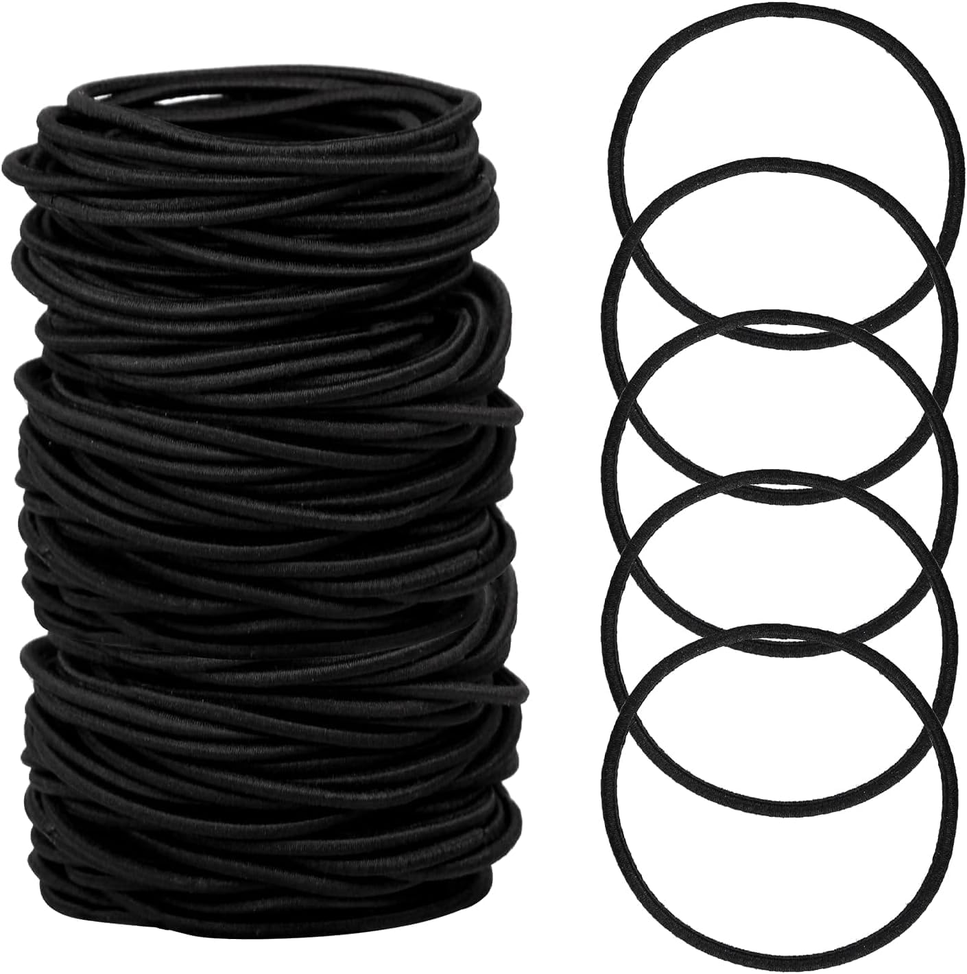 100pcs Elastic Hair Bands, Small Elastic Hair Bobbles For Women, 2mm Thin Hair Tie for Kids, Soft Hair Bands withou Metal, Elastic Ponytail Holder (Black)