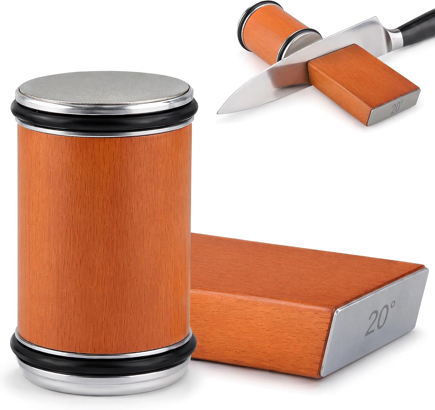 Rolling Knife Sharpener Kit with Diamond 400 & 1000 Grit Discs, 15° & 20° Magnetic Angle Tumbler Sharpening Tool for Kitchen Chef's Knives and Scissors, Manual Roller Sharpeners Gadgets Gifts