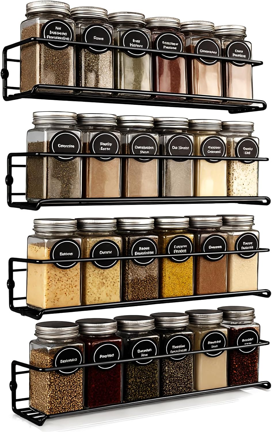 Menbyci Wall Spice Rack Organizer for Cabinet Door- 4 Tier Spice Rack Wall Mount with Adhensive Stickder & Screws - Screw Wall Mounted Spice Rack or Adhesive Hanging Spice Rack