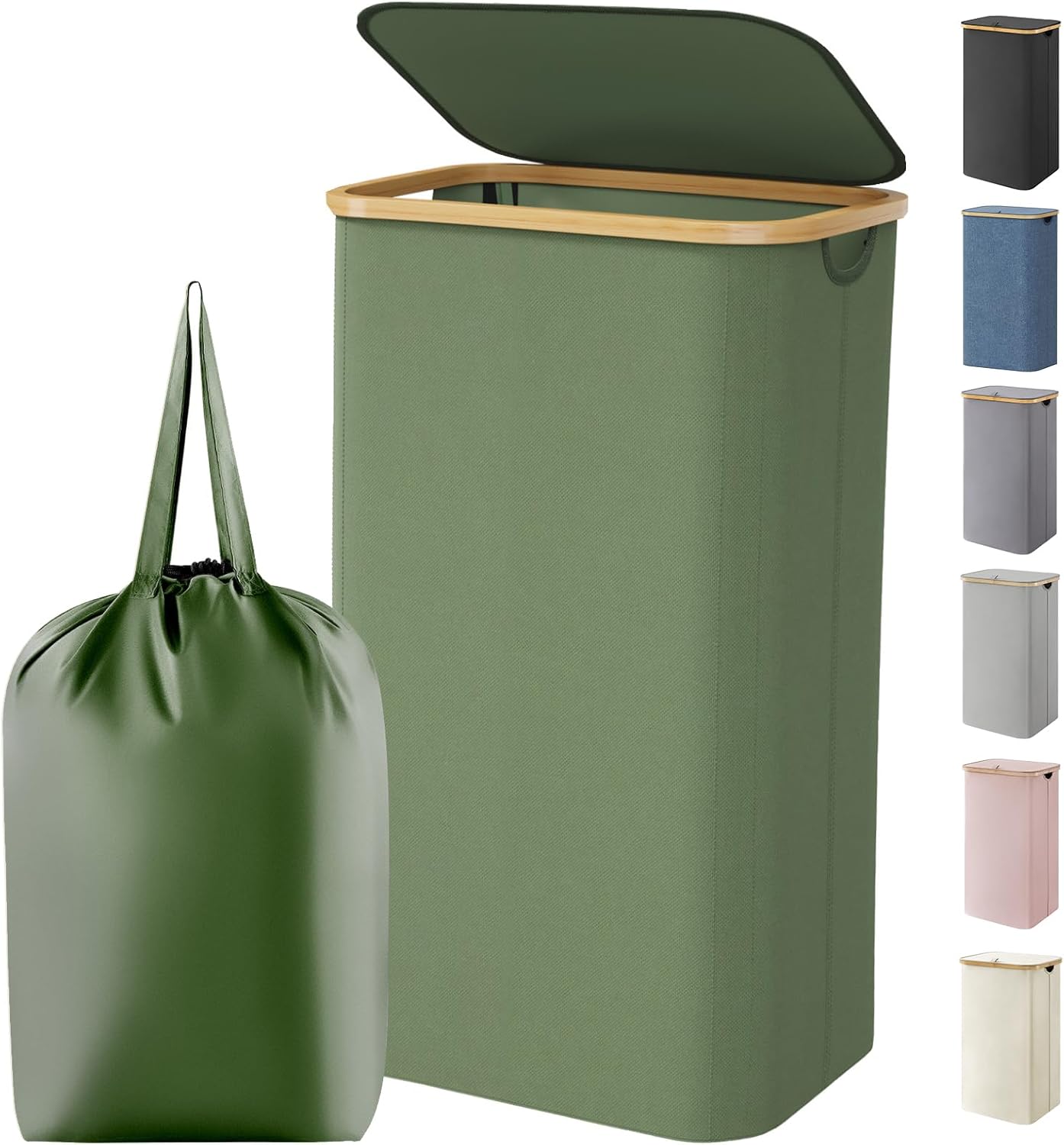 Lifewit 100L Laundry Basket with Lid, Clothes Hampers for Laundry with Handles and A Removable Laundry Bag, Large Foldable Laundry Hamper for Bedroom, Bathroom, Dorm, Laundry Room, Green