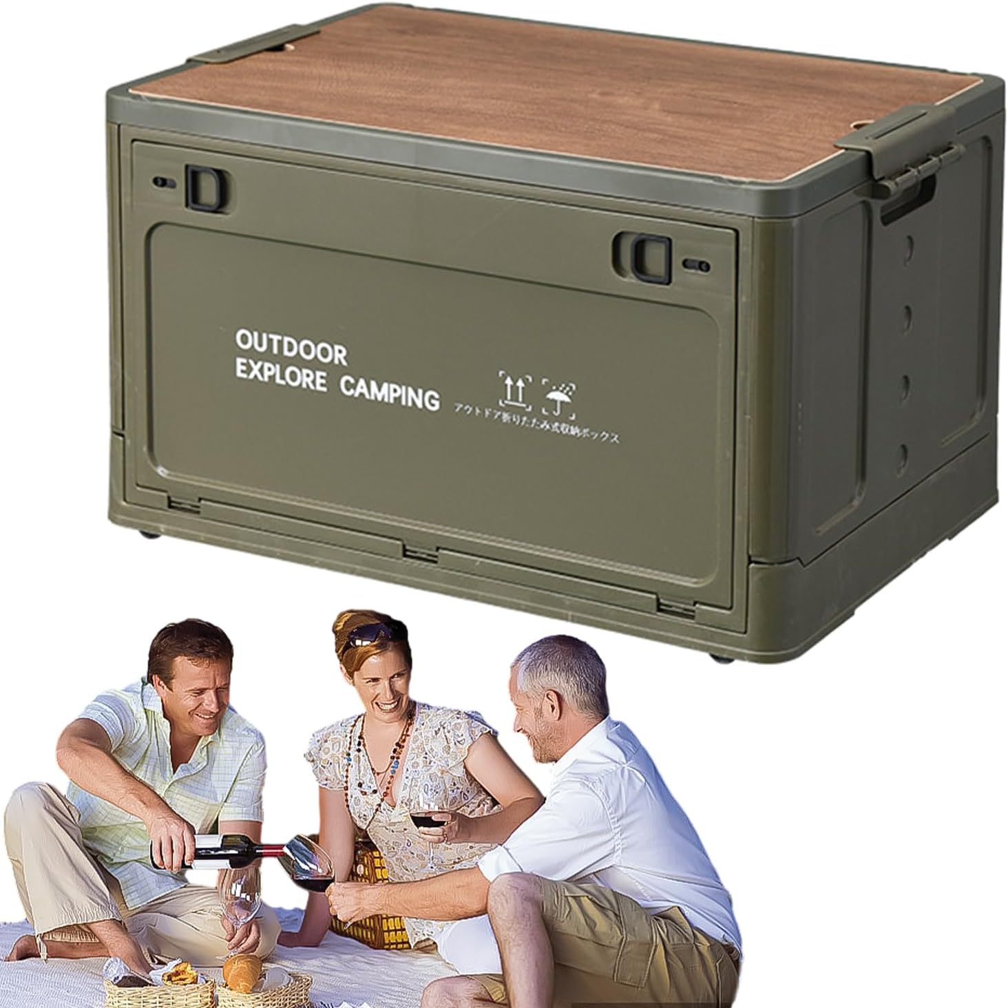 Foldable Storage Bins Wooden Lid Included Stackable Outdoor Box | Storage Box Garage Organization Garden Tools Box Containers Outdoor Portable Space Saving Multipurpose Utility for Camping