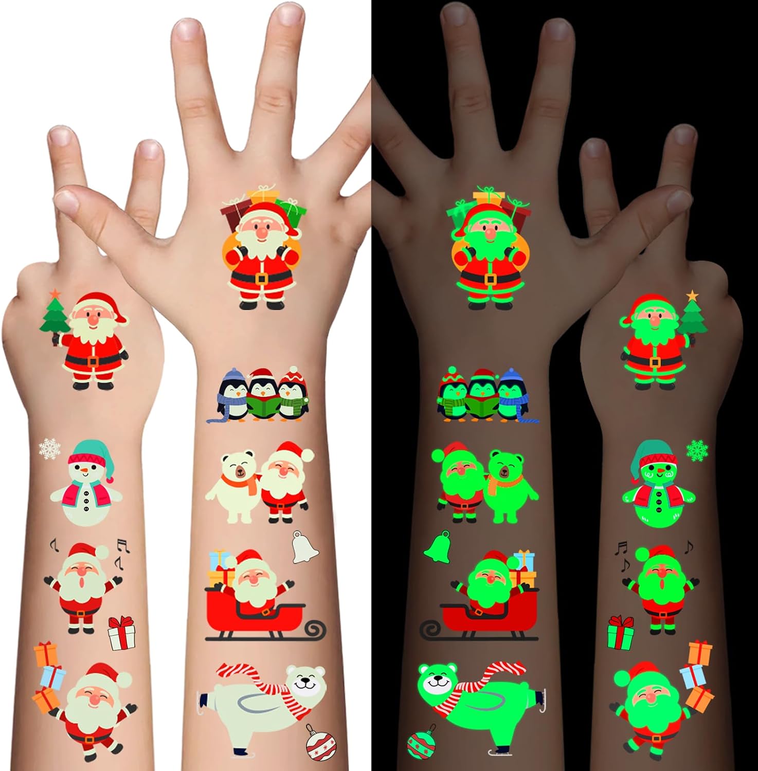 Awinmay Luminous Christmas Temporary Tattoos for Kids - 120 Pieces Christmas Glow in The Dark Tattoos Stickers for Boys and Girls,Christmas Party Favors for Kids Stocking Stuffers and Gifts 10 Sheets