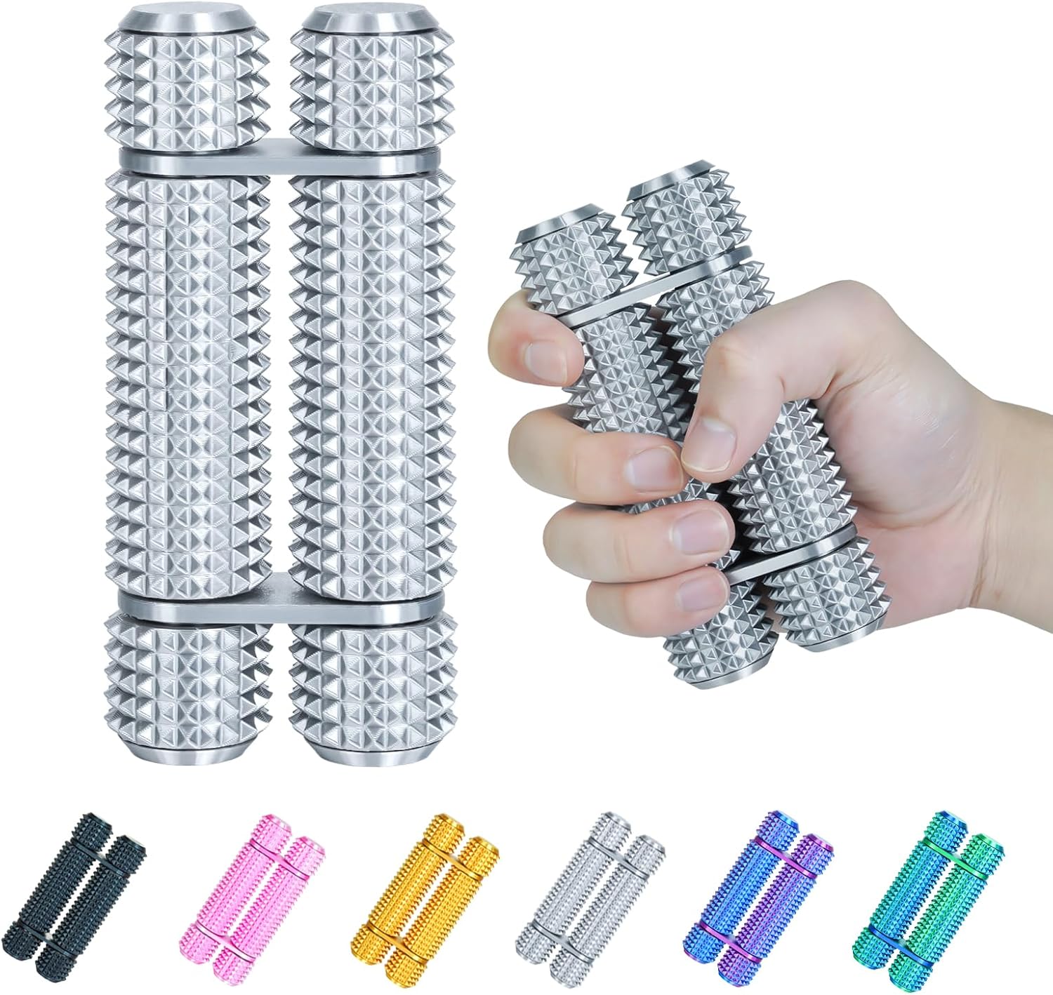 Pain Stim Fidget Roller for Adults Office Desk Stress Relief Sensory Anxiety Fidget Tool Pocket Spinner Gifts for Him Her Colleagues (Silver)