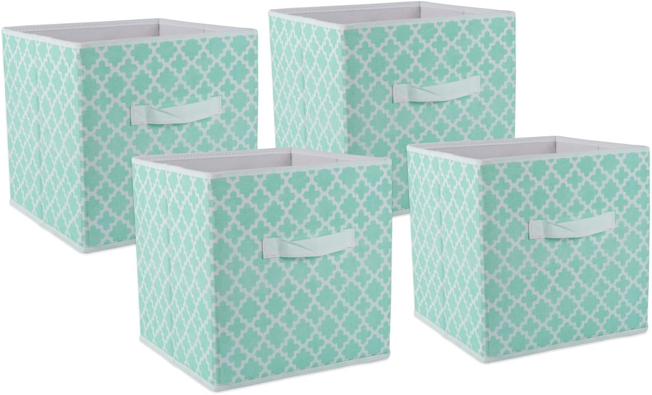 DII Foldable Fabric Storage Containers for Nurseries, Offices, Closets, Home Décor, Cube Organizers & Everyday Storage Needs, (Large - 11 x 11 x 11) Aqua Lattice - Set of 4