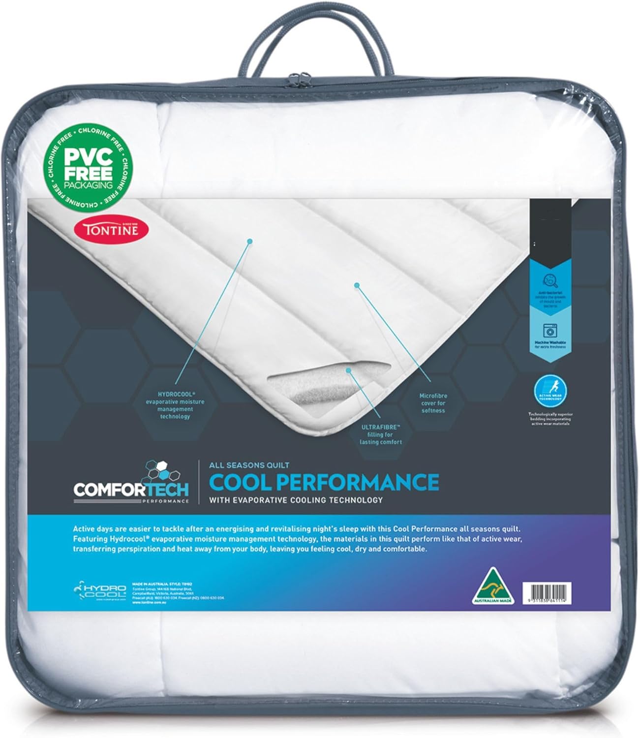 Tontine Comfortech Cool Performance Quilt Doona, Double – All Seasons, Hydrocool Moisture Wicking Technology – Ultrafibre Fill for Lasting Comfort – Antibacterial – Machine Washable – Australian Made