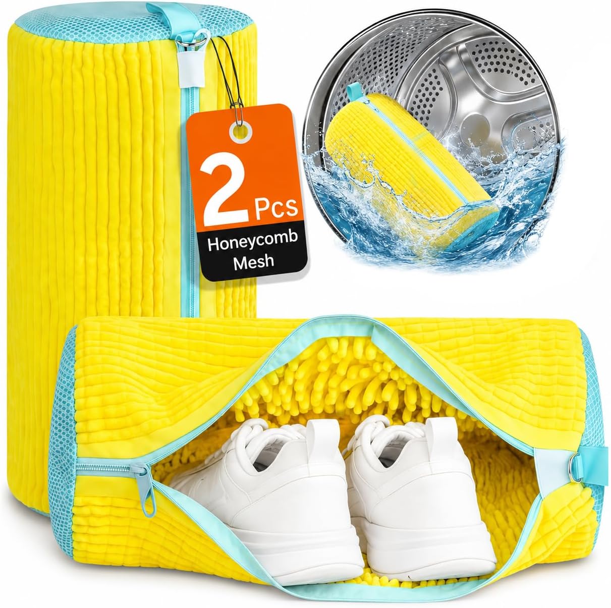2 Pack Shoe Washing Machine Bag, Reusable Mesh Shoes Laundry Bag, 20000+ Chenille Microfiber Strands with Zipper, 360° Deep Cleaning Shoe Wash Bags for All Shoes,Sneakers, Running &Tennis Shoes