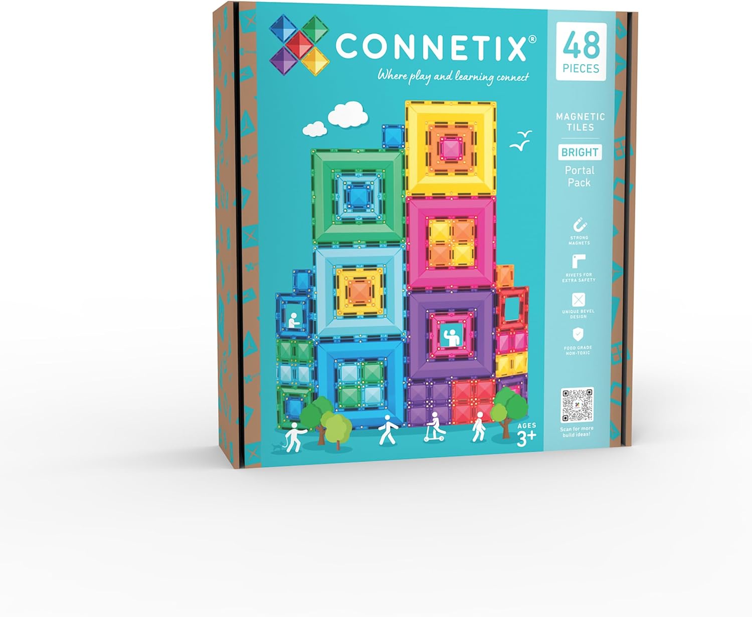 CONNETIX Magnetic Tiles Bright Portal Pack, 48 Pieces