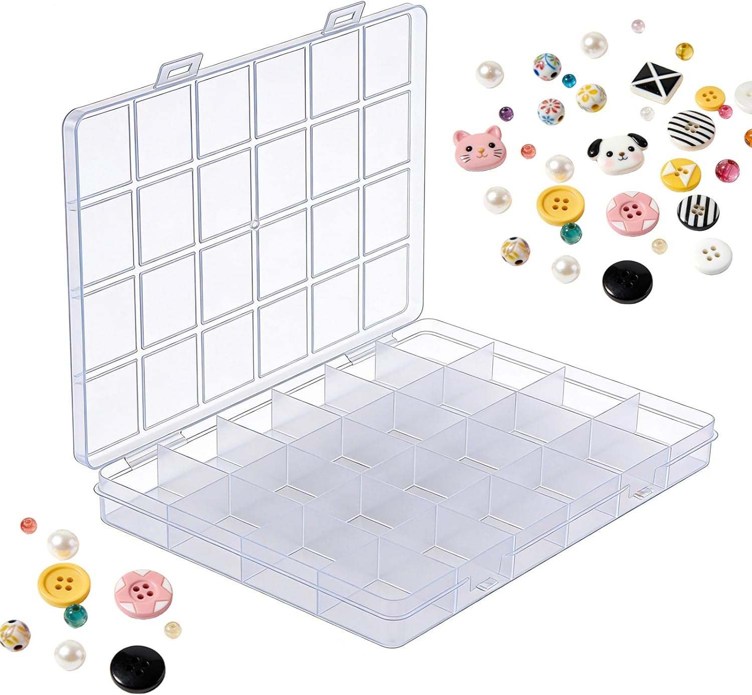 Plastic Storage Containers with Dividers - 28 Grids Organizer Box, Clear Stackable Plastic Storage Box with Compartments for Bead Storage, Diamond Art & Craft Supplies