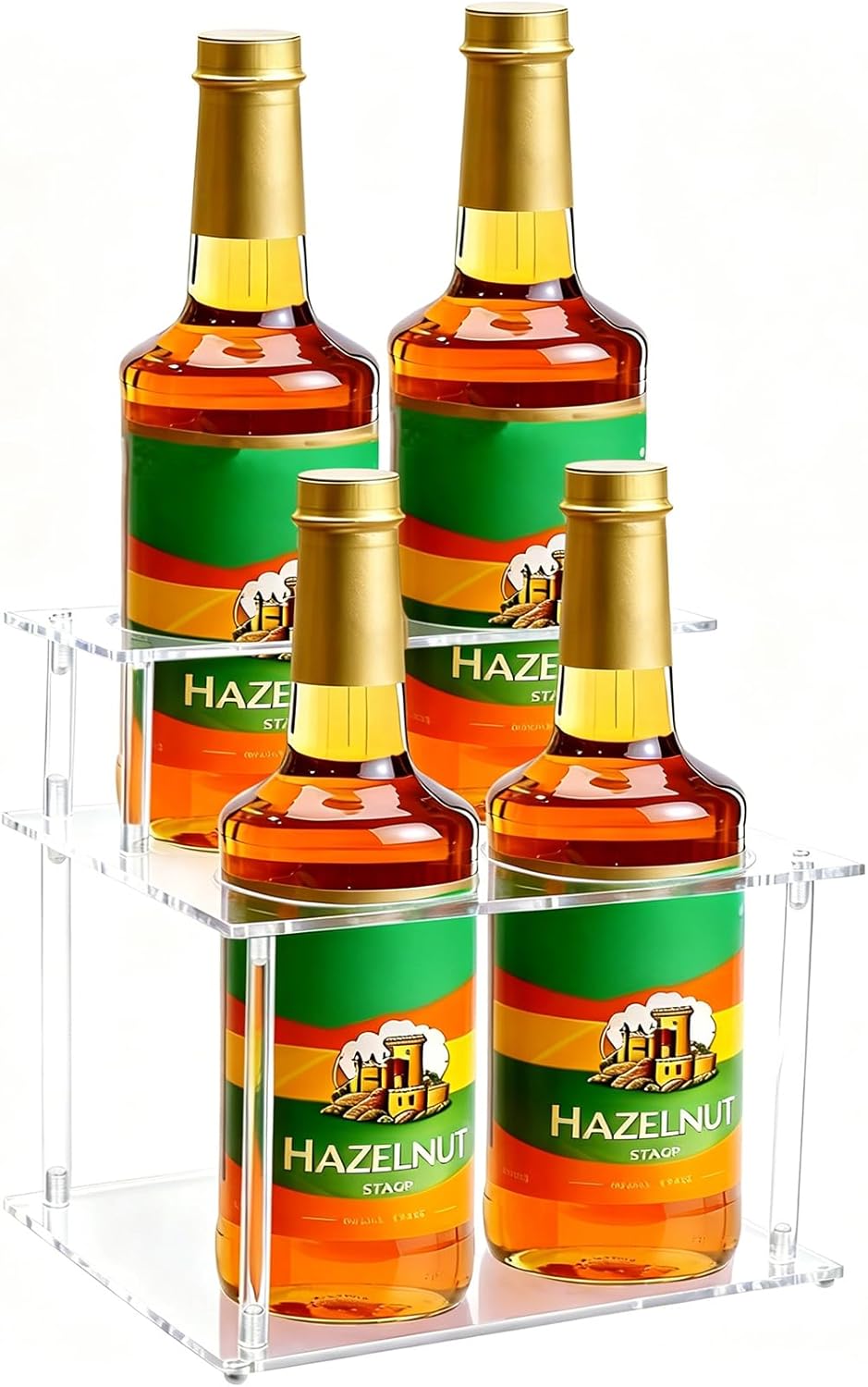 Acrylic Coffee Syrup Organizer, 2-Tier Coffee Station Organizer Holds 4 Syrup Bottles, Syrup Bottle Holder Stand Coffee Bar Accessories Kitchen Storage for Syrup,Wine,Condiments