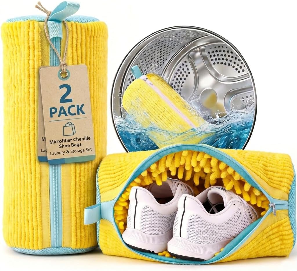 Shanghigh Shoe Washing Machine Bag 2 Pack, Shoes Laundry Wash Bag 20000+ Chenille Microfiber Strands with Zapper, 360° Deep Cleaning Reusable Mesh Shoe Bags forAll Shoe, Sneakers, Running Tennis Shoes
