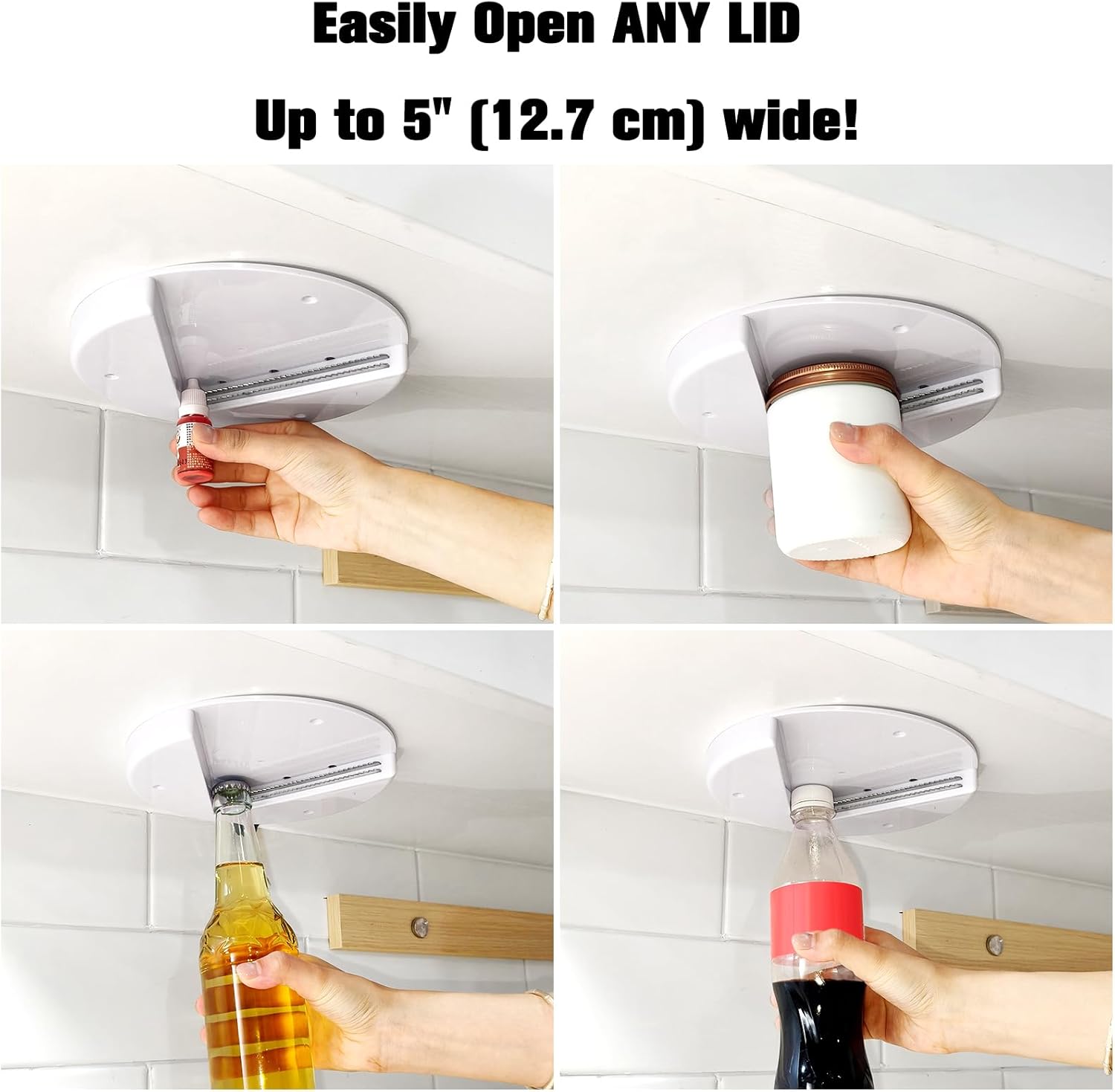 Under Cabinet Jar Opener and Bottle Opener, Jar Openers for Seniors Effortless, Canning Lid Openers, Easy Gadgets for Kitchen, White