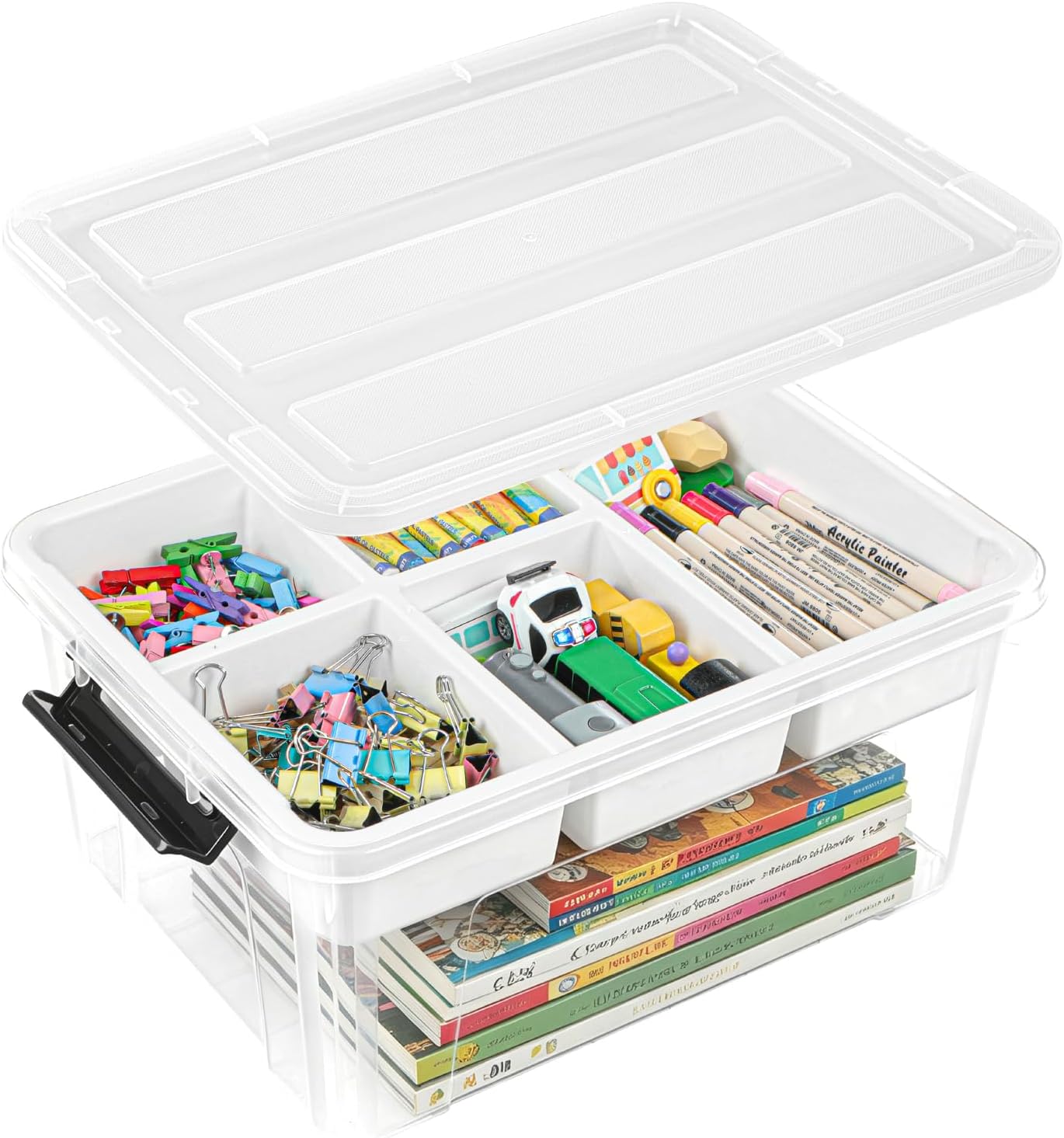 EOENVIVS 17 QT Clear craft storage organizer box with Removable Tray, Plastic storage bins with lids for Kids Art Supplies, Toys, Beads, Tools, Sewing & Classroom