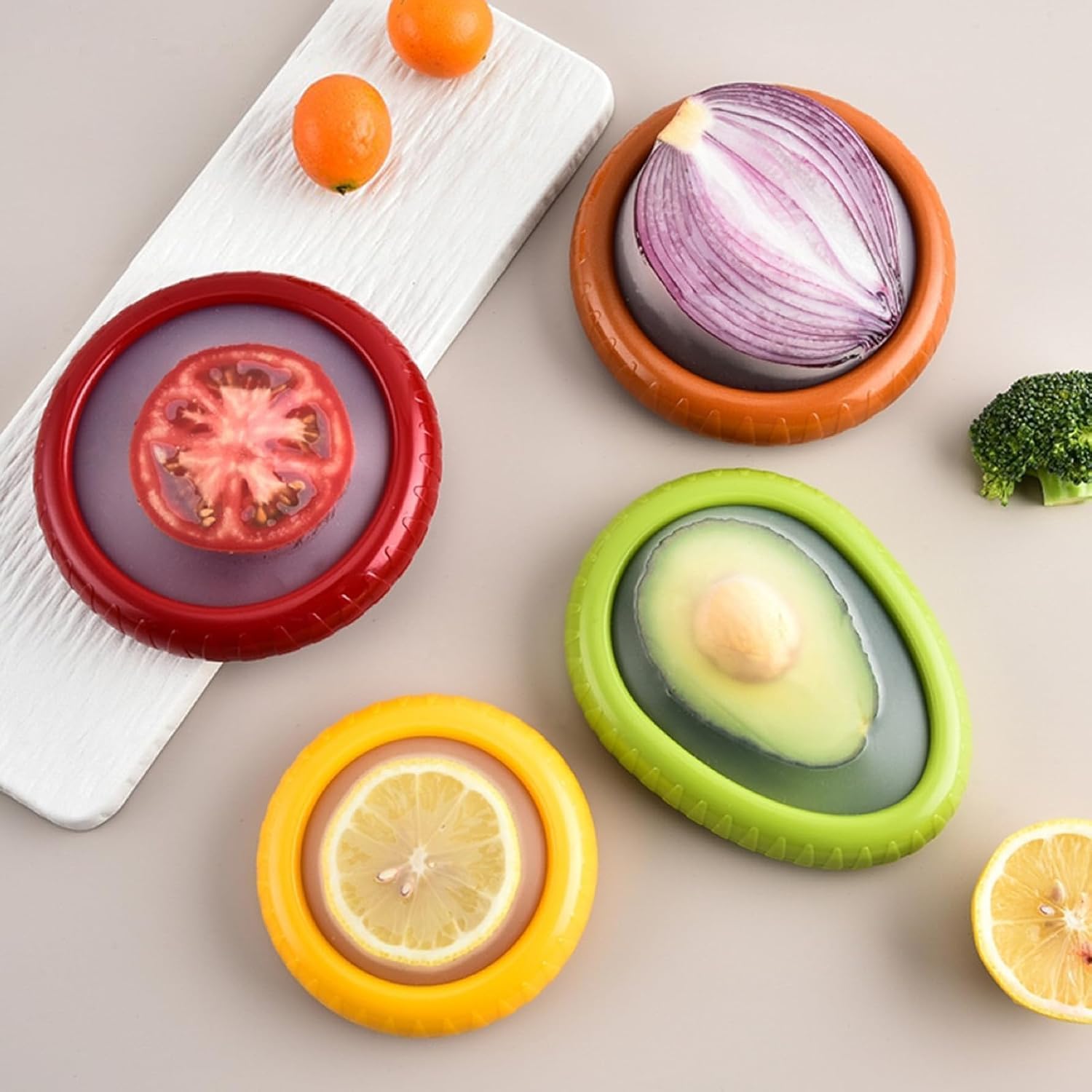 ANGEO Fruit and Vegetable Storage Box, Set of 4 Reusable Refrigerator Containers, Avocado Saver, Anti-Oxidation, 4.9 inches (L) x 5 inches (H), 500 milliliters Capacity