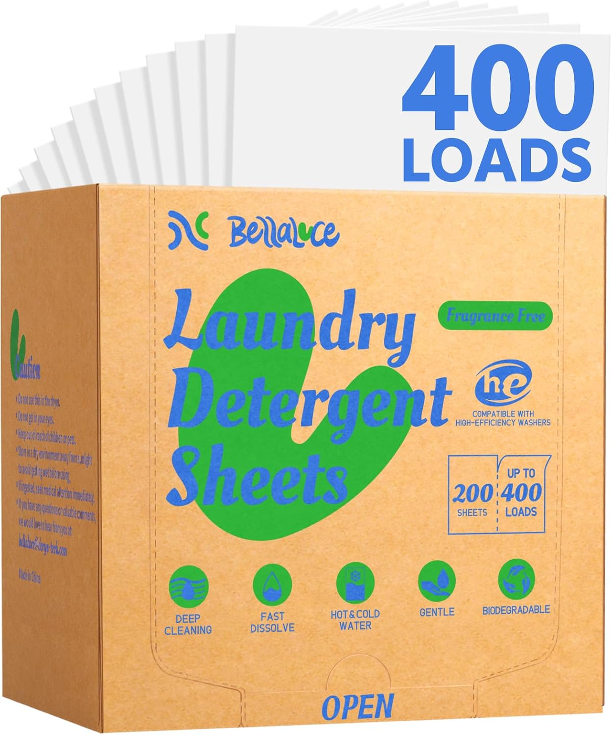 BellaLuce Laundry Detergent Sheets, 4 Scents, 128 Loads