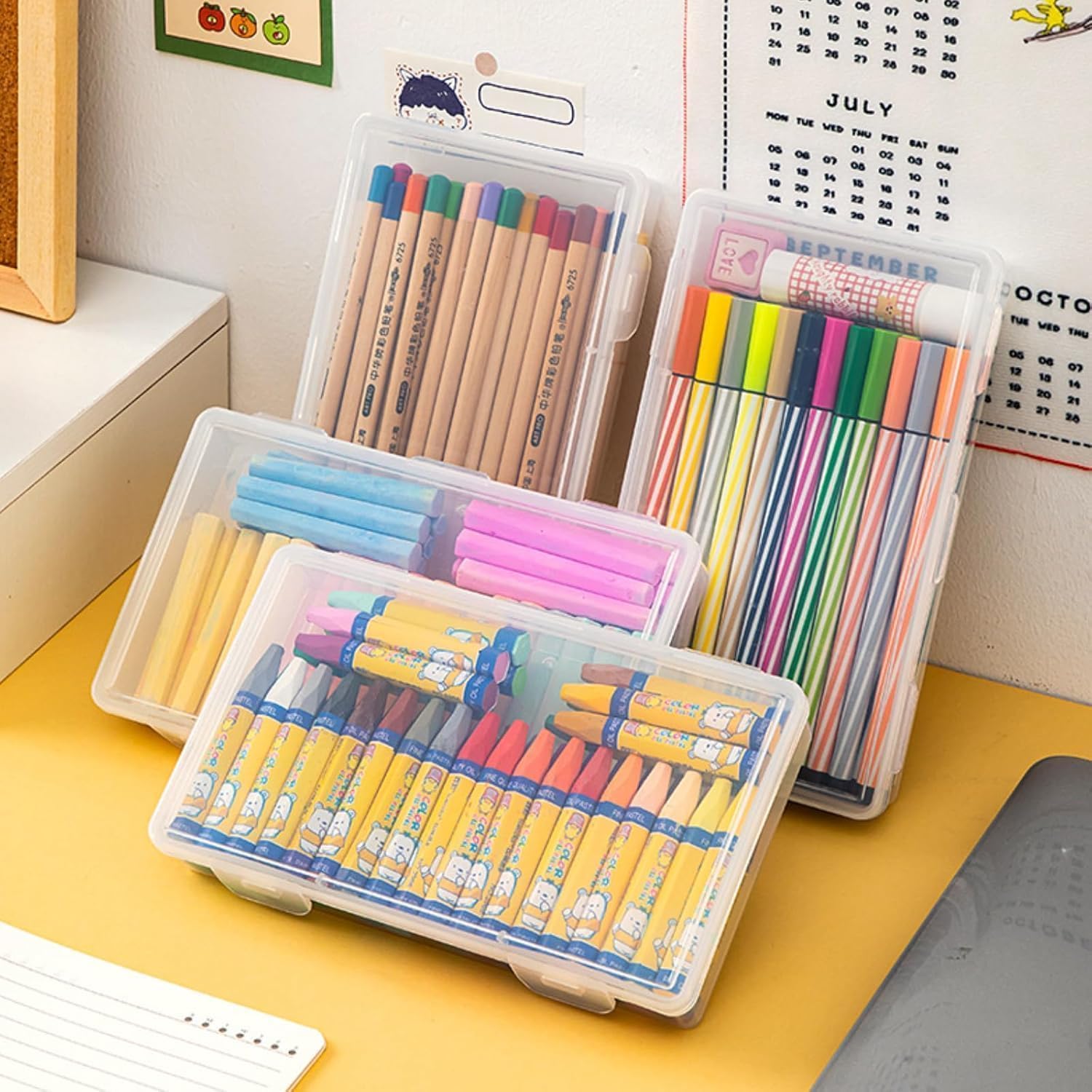 2 PCS Plastic Storage Container with Latching Lid, Large Pencil Box Clear Plastic Storage Box Multipurpose Craft Organizer and Storage Box for Pencil Photo Art Craft Supply