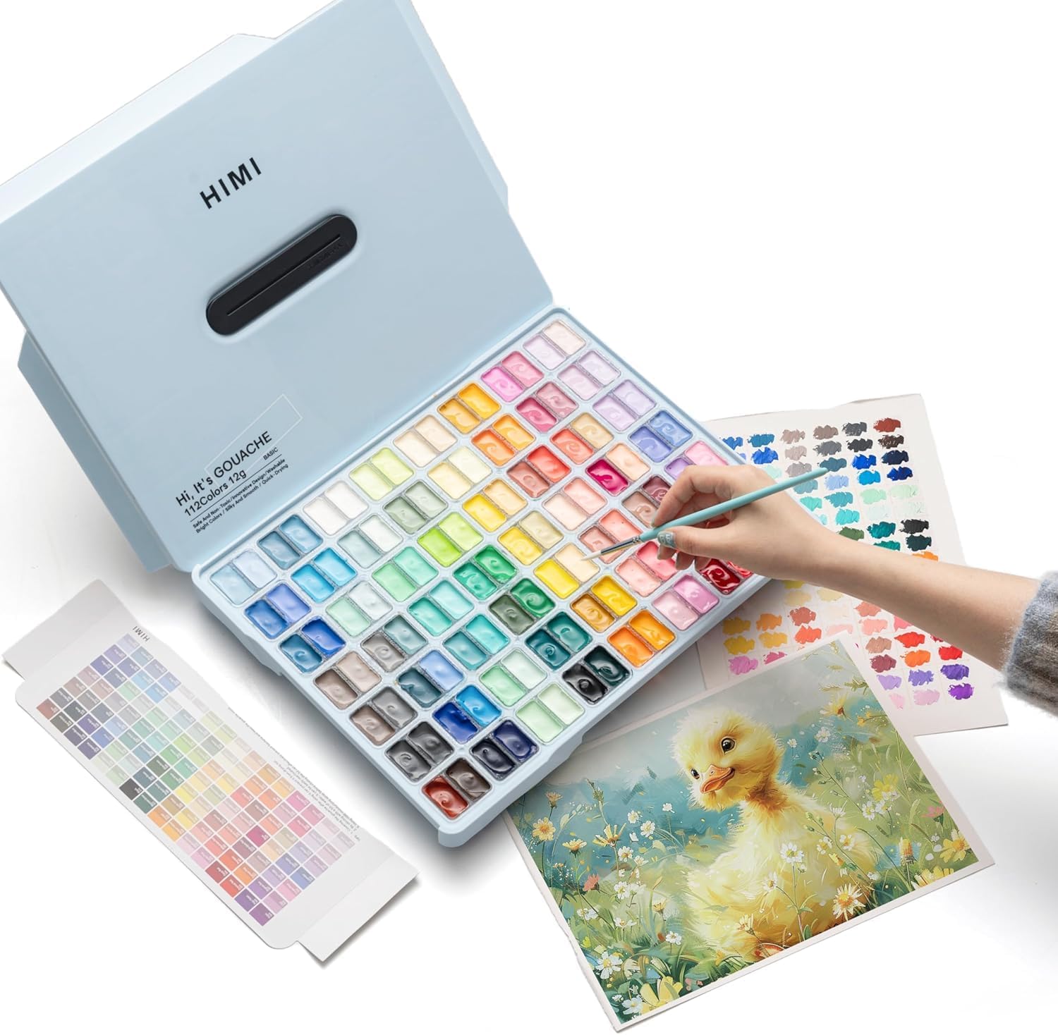 HIMI Double Cup Gouache Set, 112 colors 12g, Double cup design, gouache, art supplies for professionals and beginners (Ice blue)