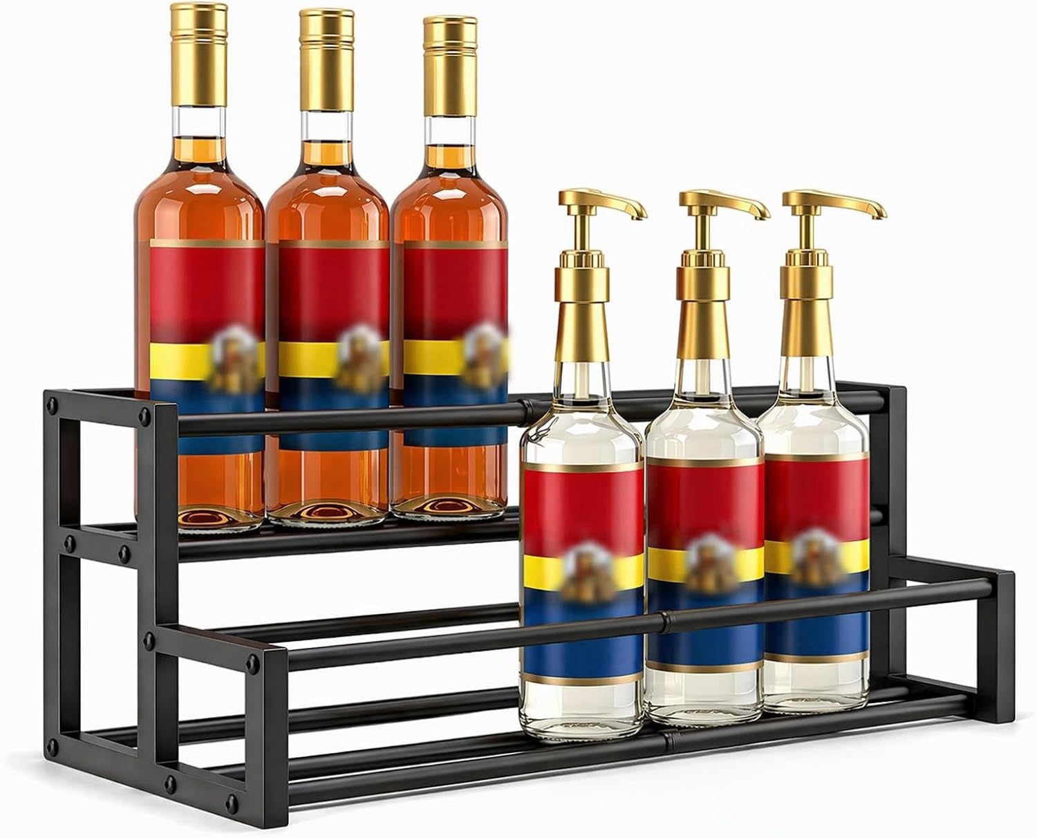 Cyiecw 2-Tier Coffee Syrup Organiser, Extendable Bottle Rack for 6-12 Syrup Bottles, Syrup Stand, Coffee Station Organiser, Storage Racks for Wine, Kitchen Spices