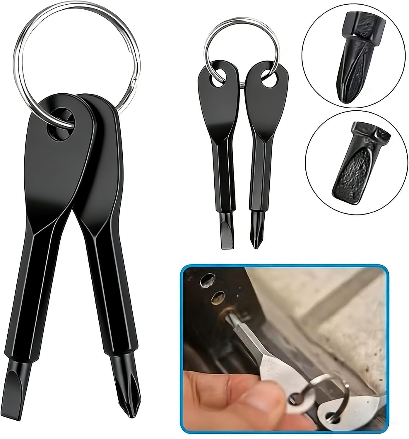 Stocking Stuffers for Men, 4-in-1 Pocket Screwdriver Keychain Tools, Mens Christmas Gifts for Dad Husband Boyfriends, White Elephant Gift Adults Cool Gadgets - Black