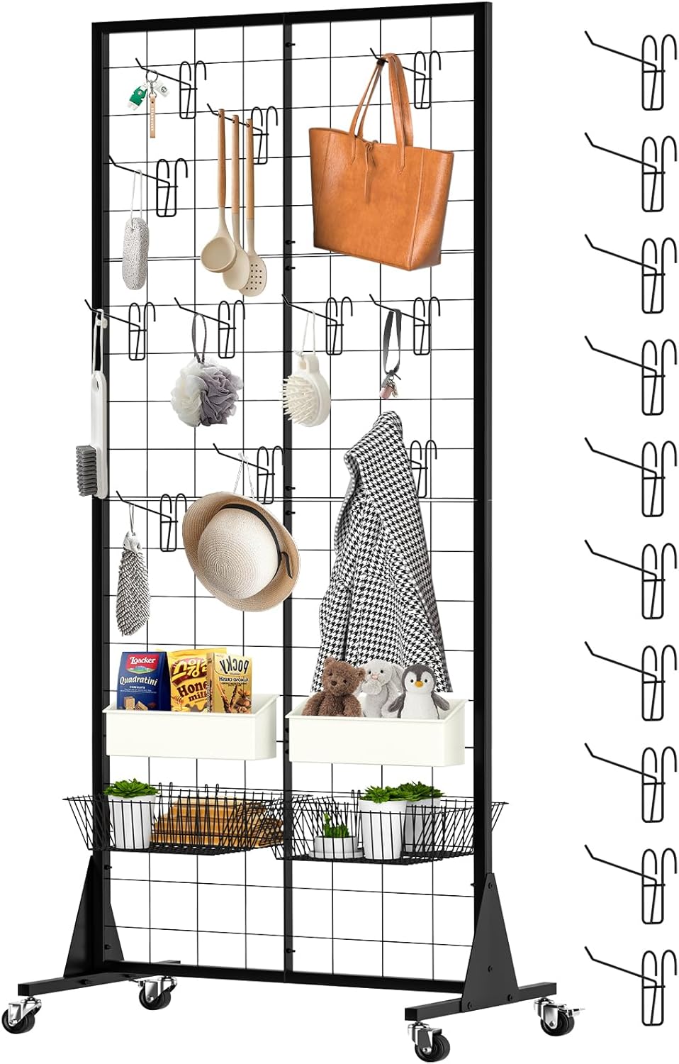 Gridwall Panel Display Stands 2'x5.5' Ft, Heavy-Duty Floorstanding Retail Display Rack with Triangle-Base for Retail Art Fair Show (Black Finish)