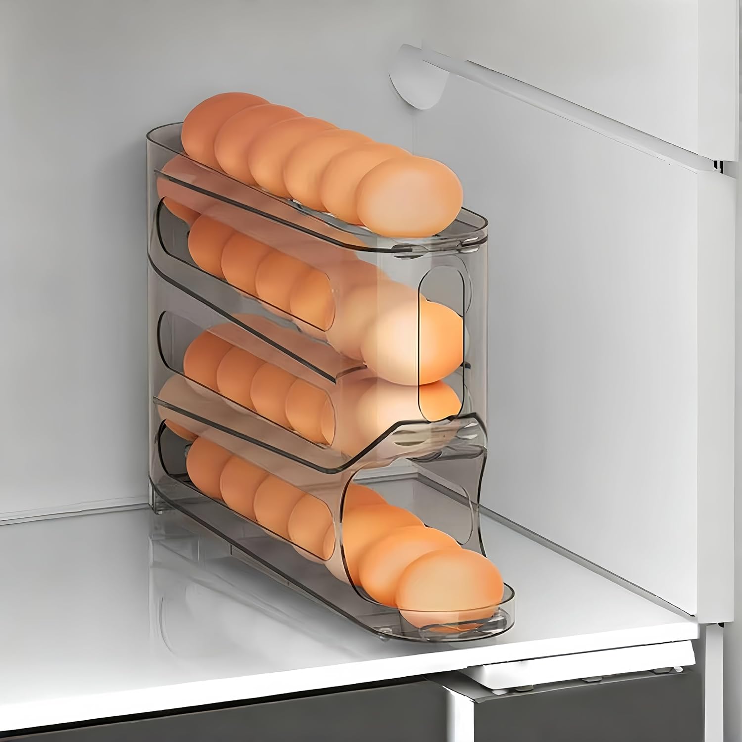 Egg Holder for fridge, Egg Holder 4 Tiers Fridge Egg Rack for Refrigerator Holds up to 30 pcs, Egg storage for refrigerator for Space-saving Egg Organizer/Container/Tray for Fridge (Gray clear)
