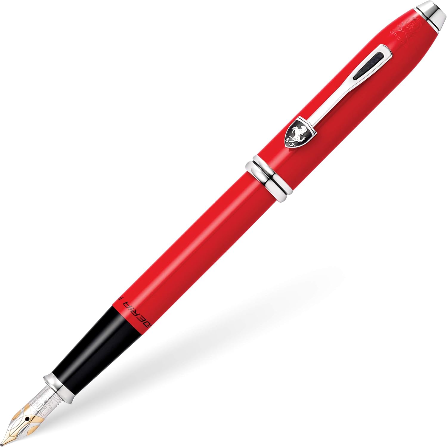 Cross Ferrari Townsend Fountain Pen With Two-Tone Phodium-Plated Solid 18 KT Medium Gold Nib, Glossy Rosso Corsa Red Lacquer