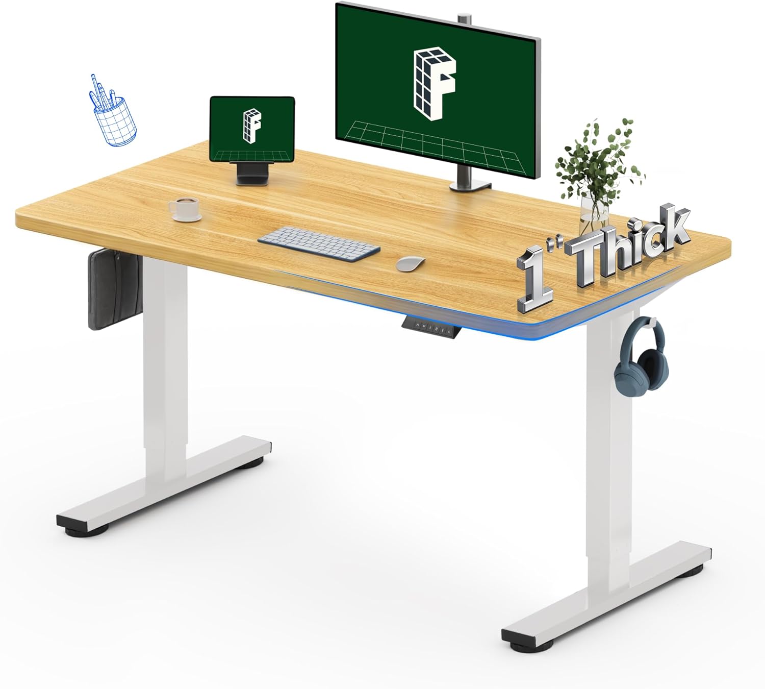 FLEXISPOT One-Piece Electric Standing Desk, 48 x 24 Inches Adjustable Desk with Seamless Desktop, Memory Controller Height Adjustment (White Frame + Maple Desktop)