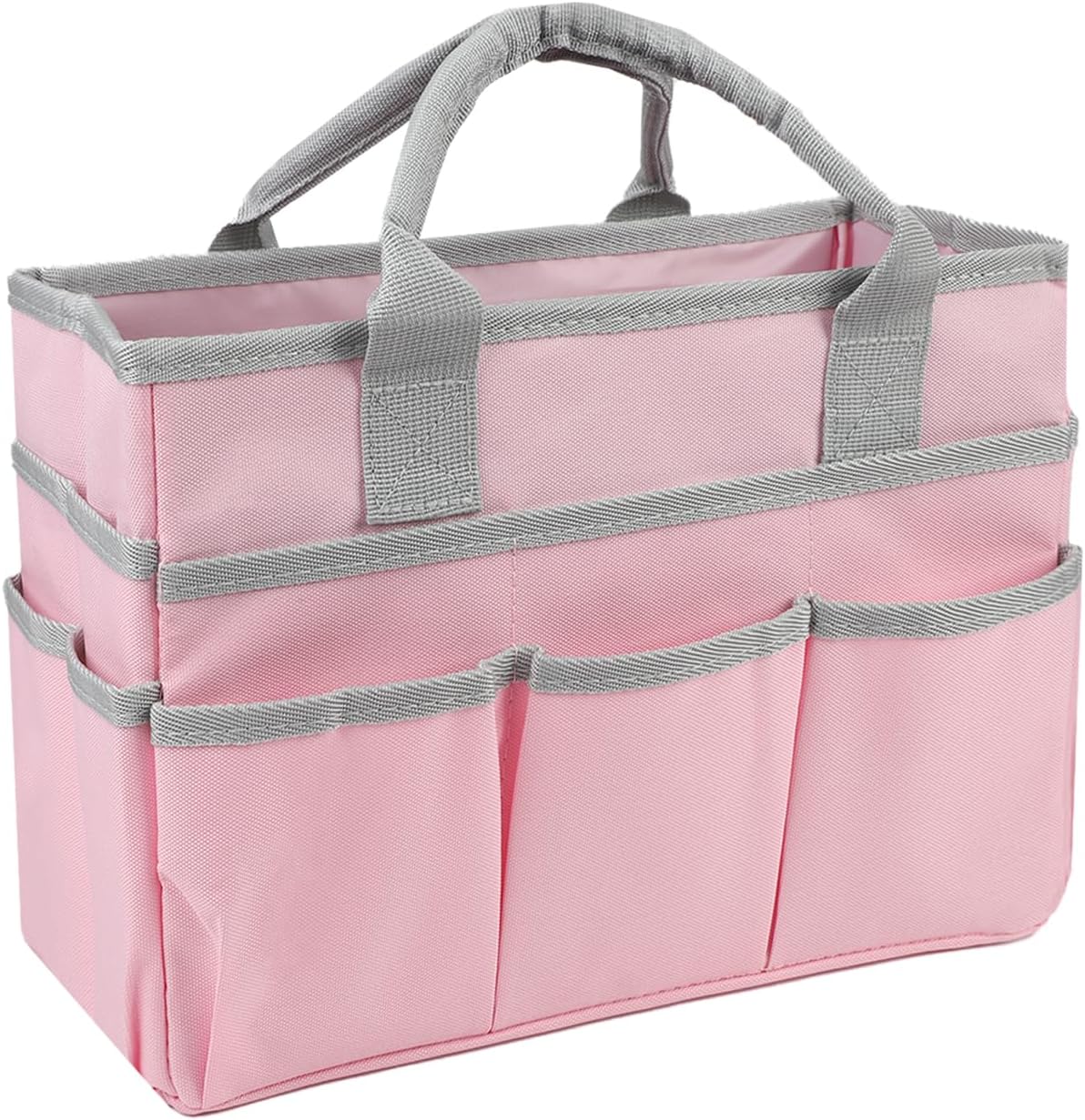 Craft Storage Tote Bag, Teacher Helper Tote Bag Organization with Pockets and Hadles Oxford Fabric Caddy Holds Art Supplies Books and More for Teachers Artists Students Travelers (Pink)