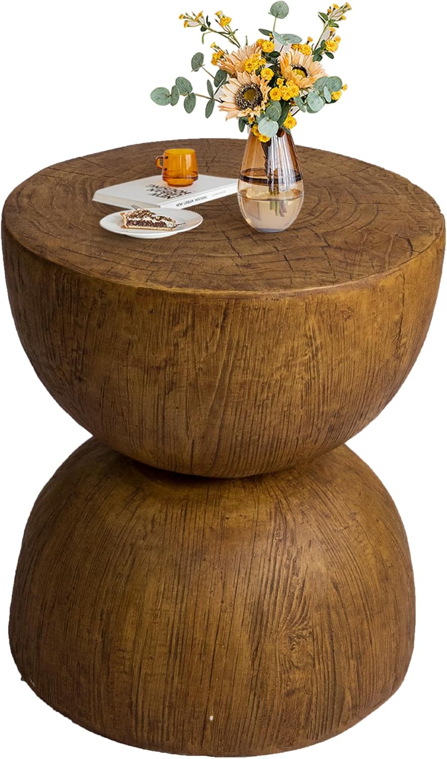 LEVEDE Round Side Table, Small Hourglass End Table, Vintage Terrazzo Coffee Tables, Bedside Table for Living Room, Bedroom, Office, Cafe, No Assembly Required (40 x 46cm, Brown)