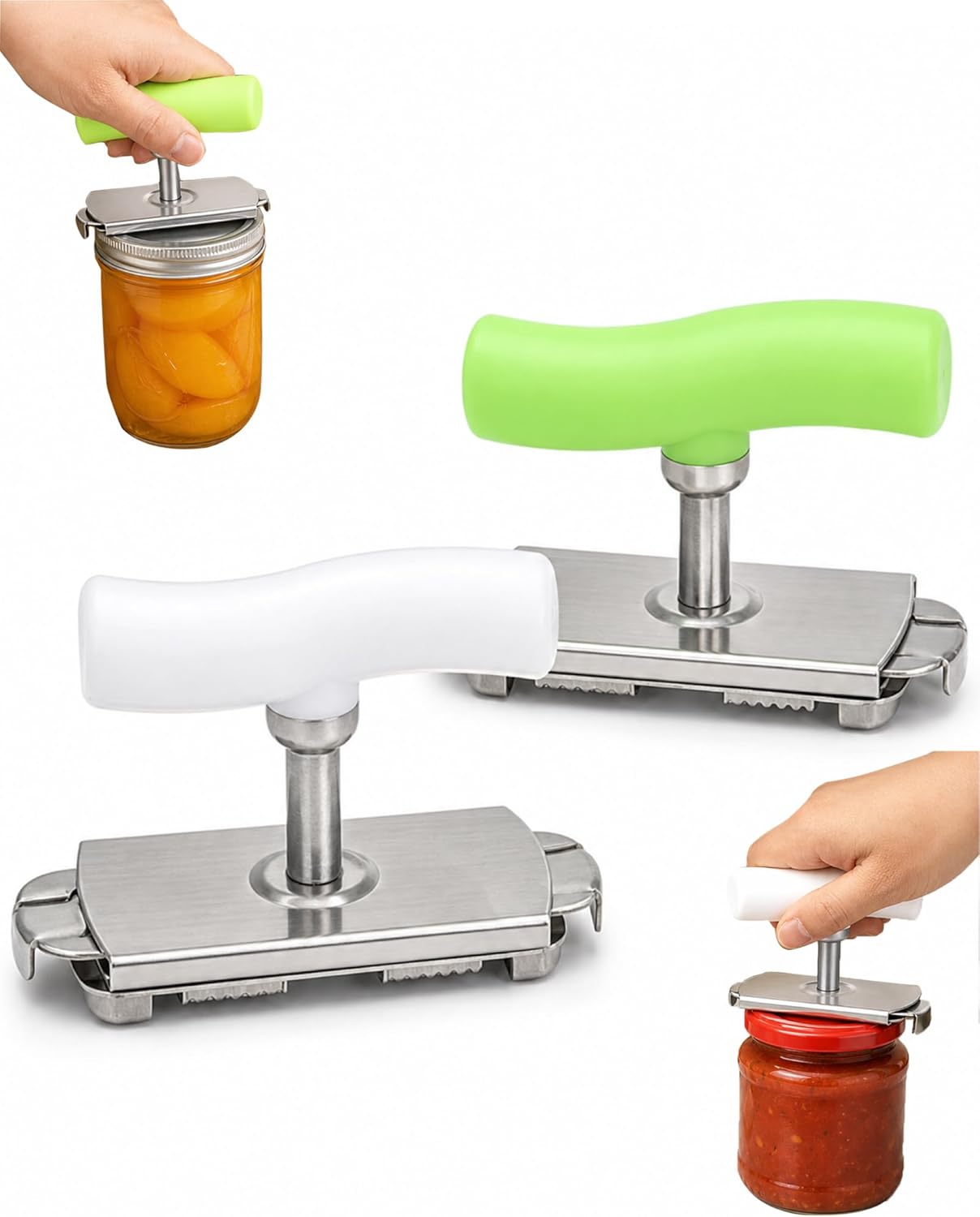 Adjustable Stainless Steel Jar Opener Non Slip Teeth Manual Bottle Lid Remover Tool for Seniors Weak Hands (2 Pcs)