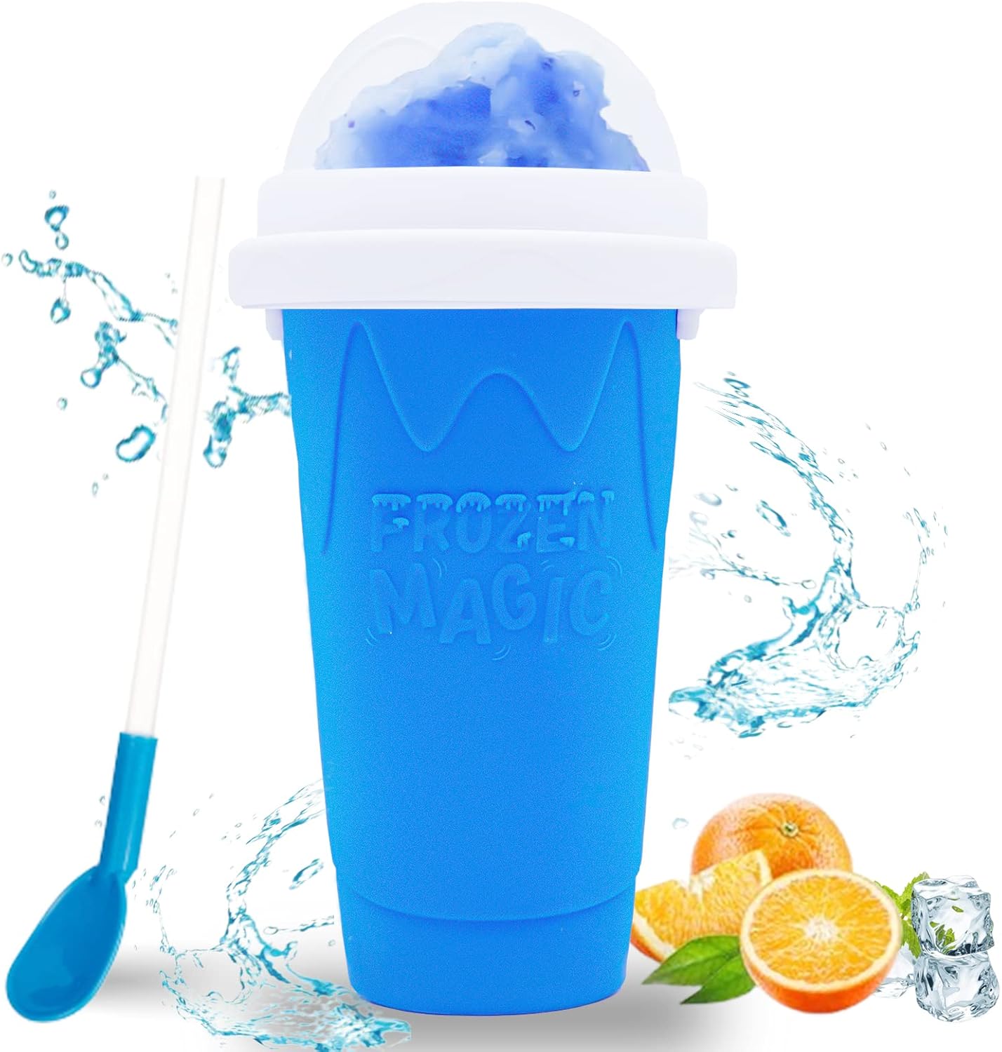 Magic Slushy Maker Squeeze Cup, Homemade Milk Shake Maker, Cooling Cup, DIY for Everyone (Blue, 400ml)