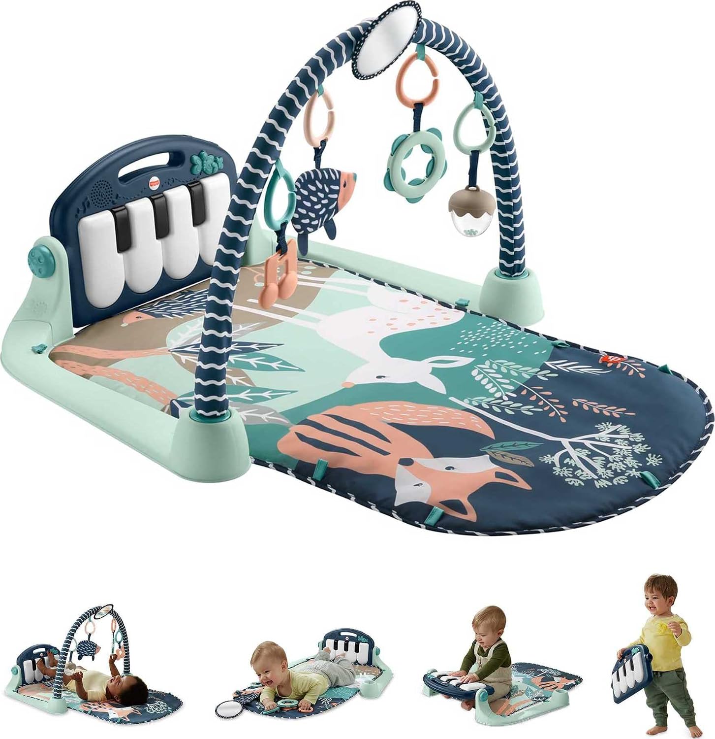 Fisher-Price Kick & Play Piano Gym, Navy Fawn Baby Playmat & Sensory Activity Toys, Newborn to Toddler Play
