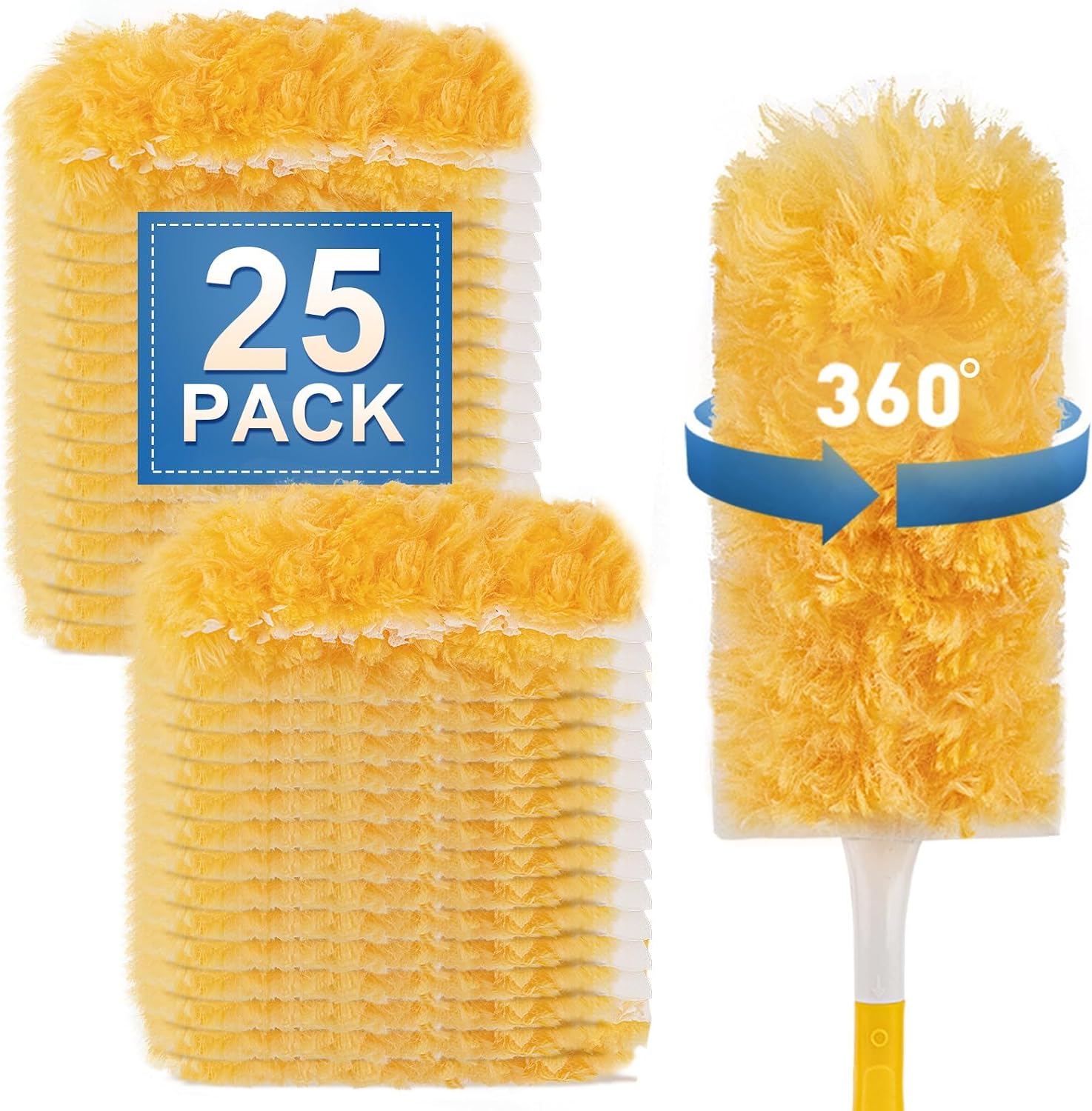Heavy Duty Duster Refills 25-Pack + 1 Handle, Unscented Disposable Kit | Multi-surface 360 duster for furniture, blinds & fans. Unscented hygienic refills with durable handle for home cleaning.