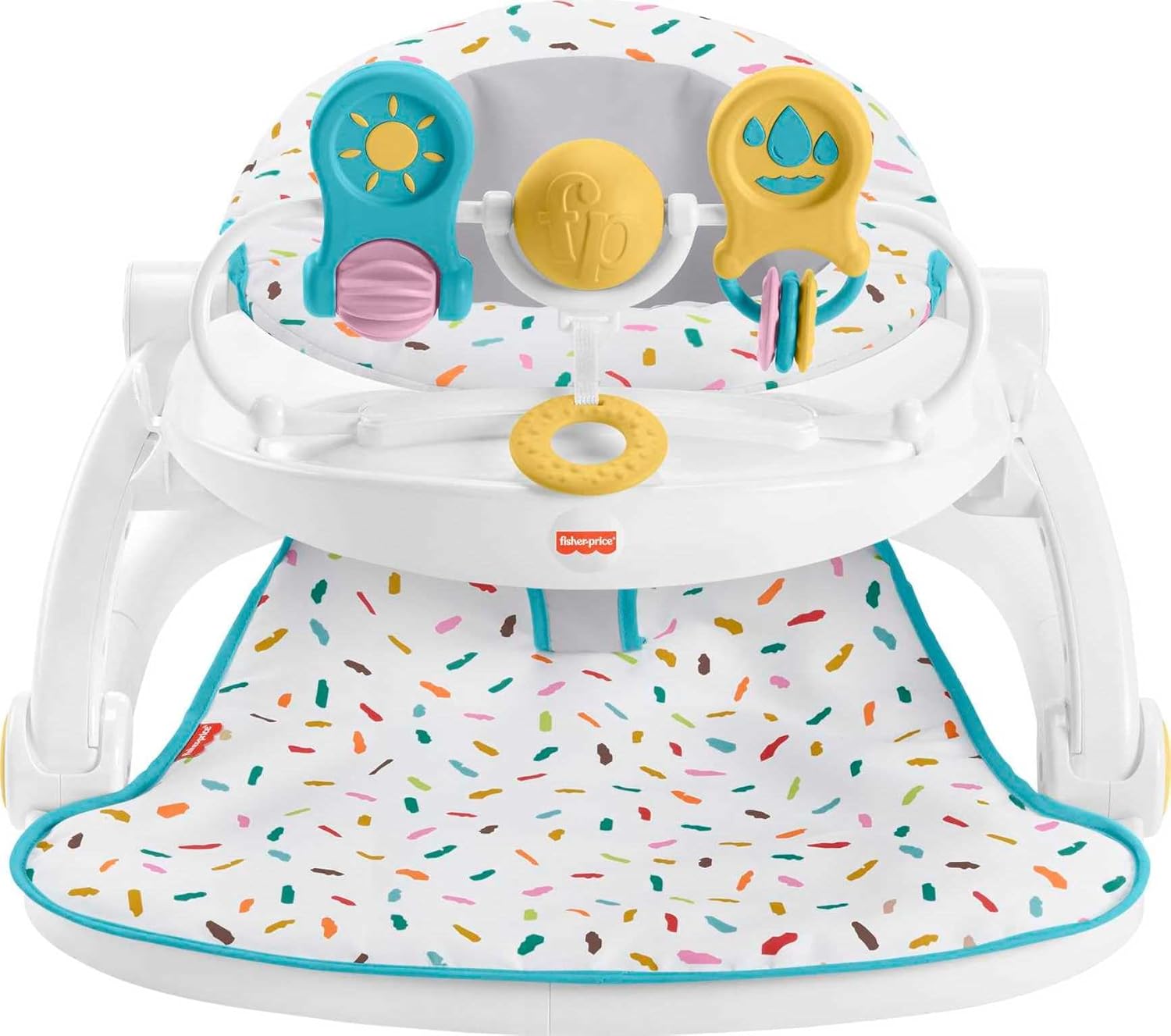Fisher-Price Portable Baby Chair Deluxe Sit-Me-Up Floor Seat with Snack Tray, Newborn Activity Toys & Rainbow Sprinkles Washable Pad