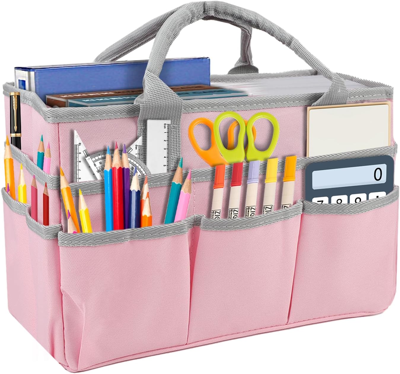 Craft Storage Tote Bag, Teacher Helper Tote Bag Organization with Pockets and Hadles Oxford Fabric Caddy Holds Art Supplies Books and More for Teachers Artists Students Travelers (Black)