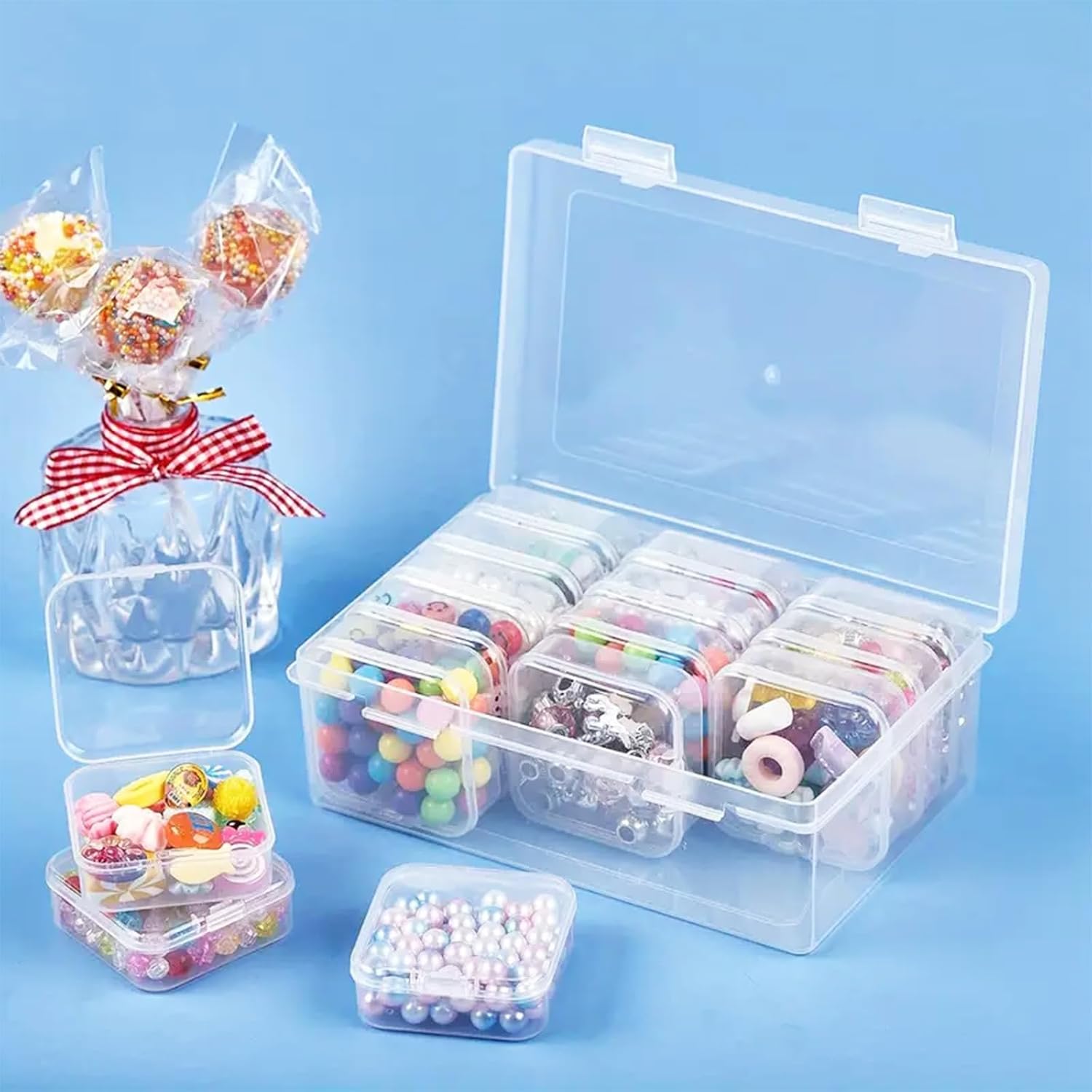 15 Grid Organizers Plastic Storage Containers Transparent Rectangle Bead Storage Box with Hinged Lid Clear Craft Supply Case