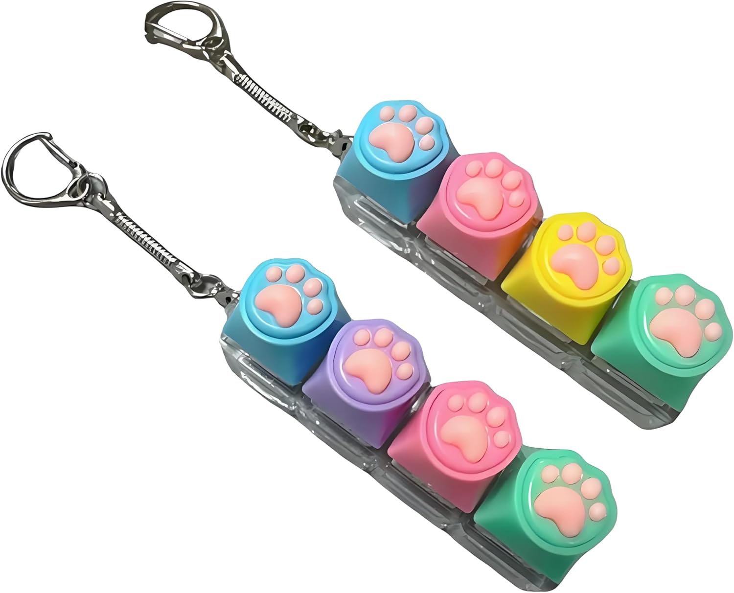 2 Pcs Cat Paw Fidget Keychain with 4-Button Silent Clicker, Sensory Stress Relief Tool for Adults, Soft Silicone Office Desk Gadget for Anxiety ADHD Autism
