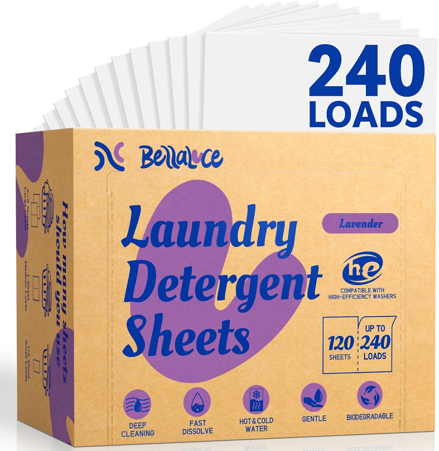 Laundry Detergent Sheets - 240 Loads Girls Lavender Laundry Sheets for Dorm,College,Home, Hotel,Apartment,Camping,Cruise,Road Trip,Beach Vacation,Backpack,Small Space, Family School Travel Essentials