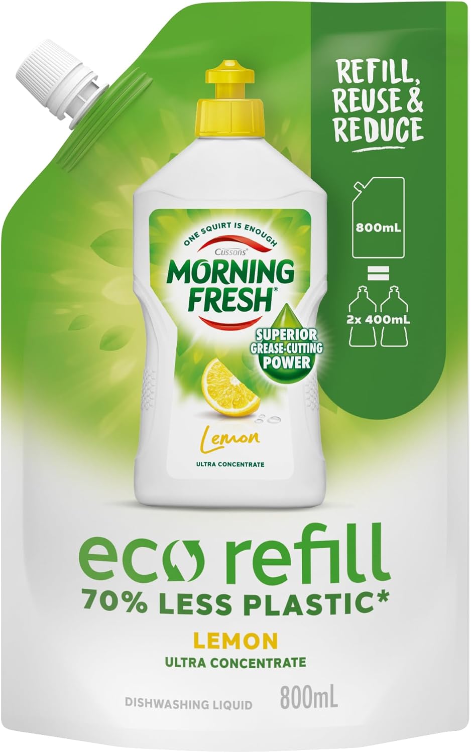 Morning Fresh Lemon Refill Dishwashing Liquid 800 milliliters 70 Percent Less Plastic