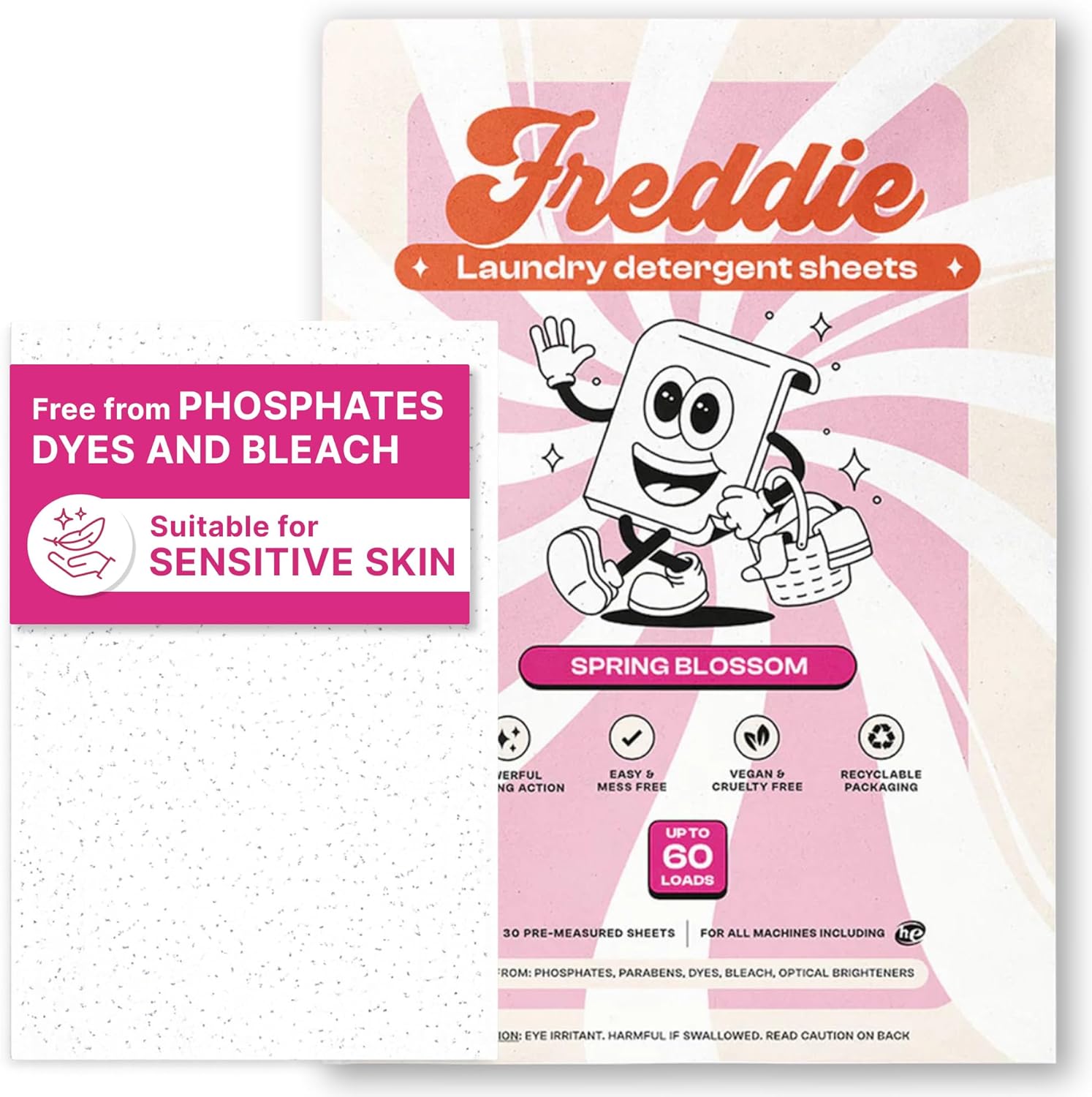 Freddie Laundry Detergent Sheets -Spring Blossom Scent - 60 Loads (30 Sheets) - Concentrated Eco Friendly Liquid-less Strips