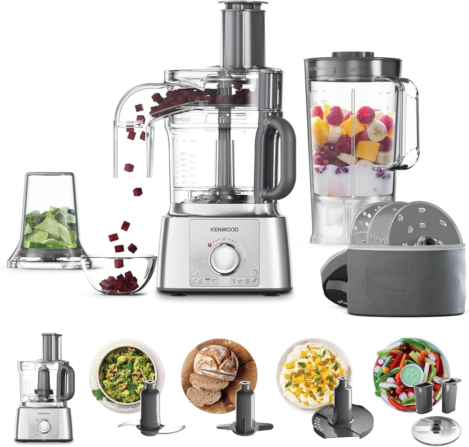 Kenwood MultiPro Express Food Processor FDP65.890SI, All-in-1 System Grates, Slices, Dices, Kneads and Blends, 2 Speeds Plus Pulse Function, 1000W, Silver